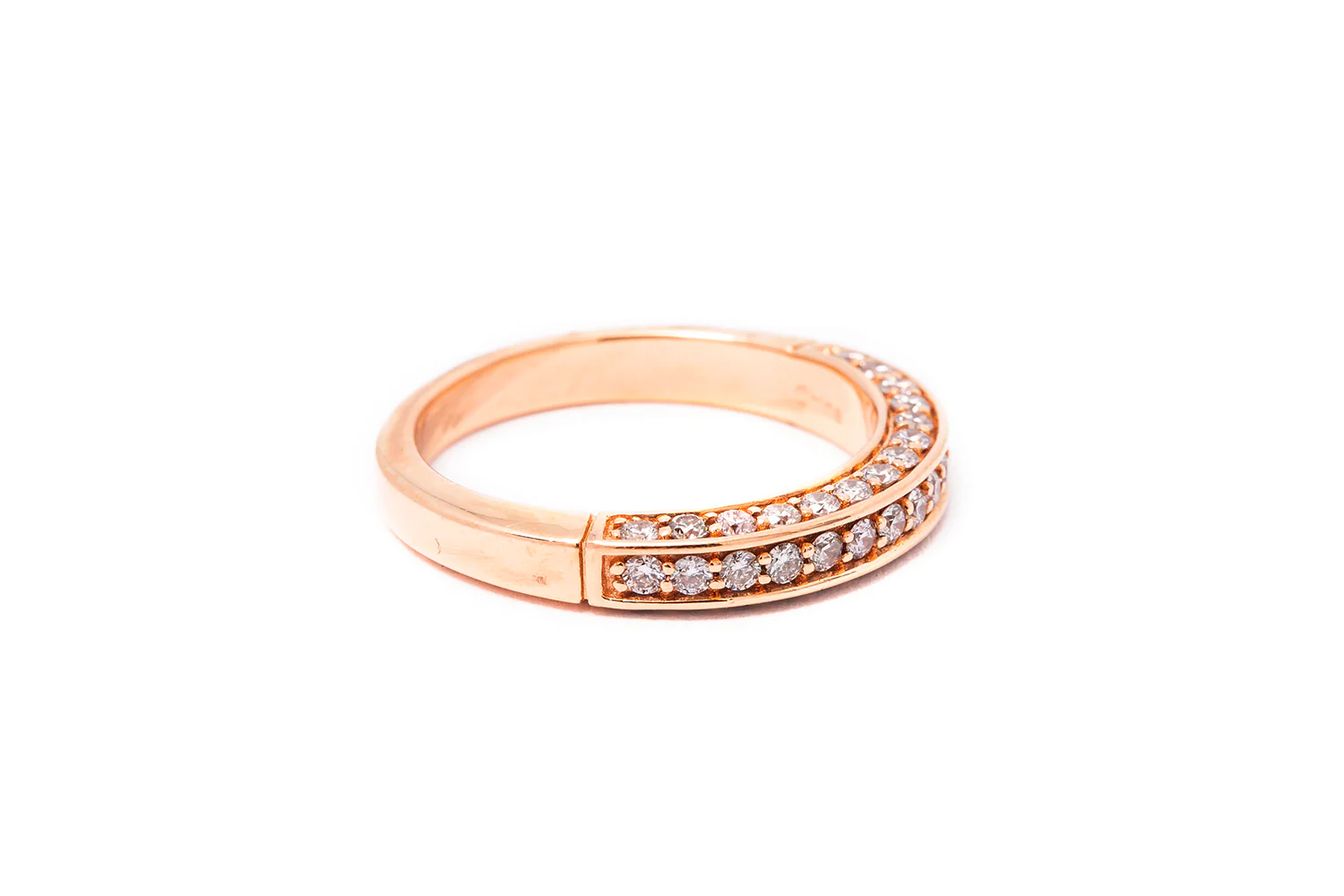 Three-Sided Pave Diamond Rose Gold 14k 585 Wedding Band Ring Size 7 - Image 3