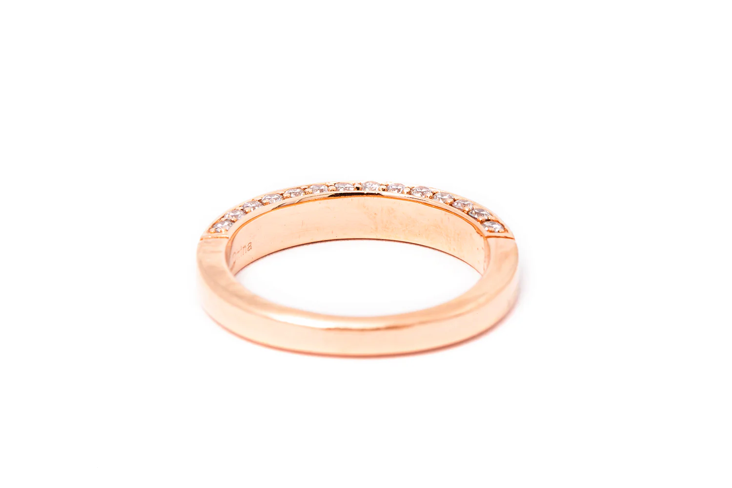 Three-Sided Pave Diamond Rose Gold 14k 585 Wedding Band Ring Size 7 - Image 4
