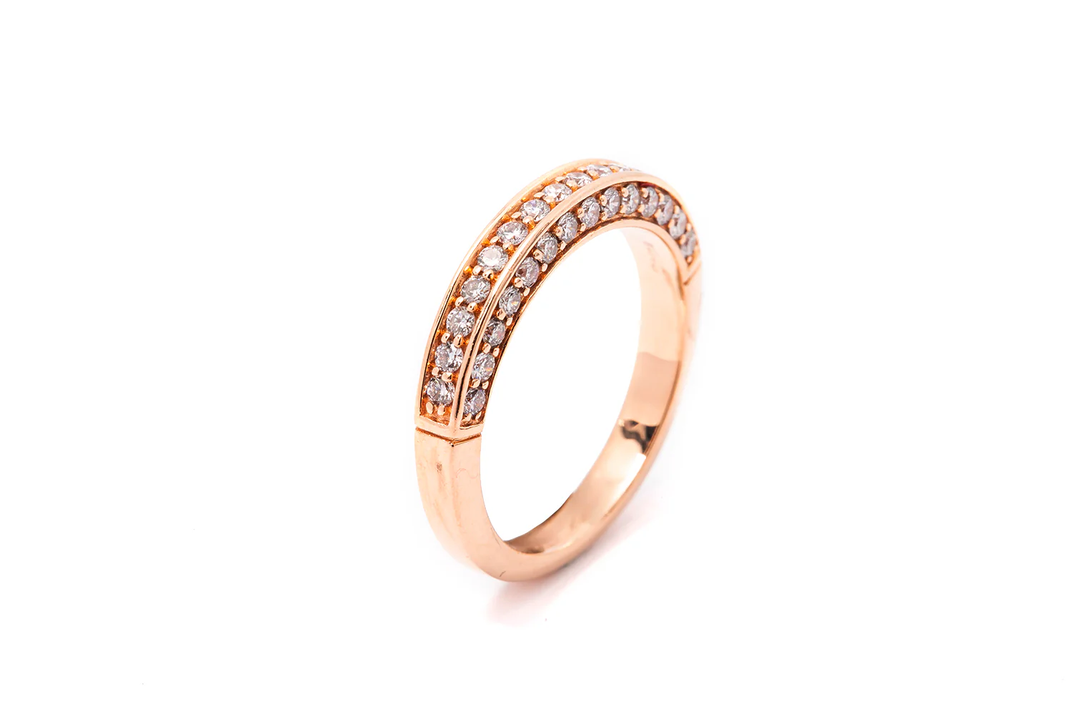 Three-Sided Pave Diamond Rose Gold 14k 585 Wedding Band Ring Size 7 - Image 7