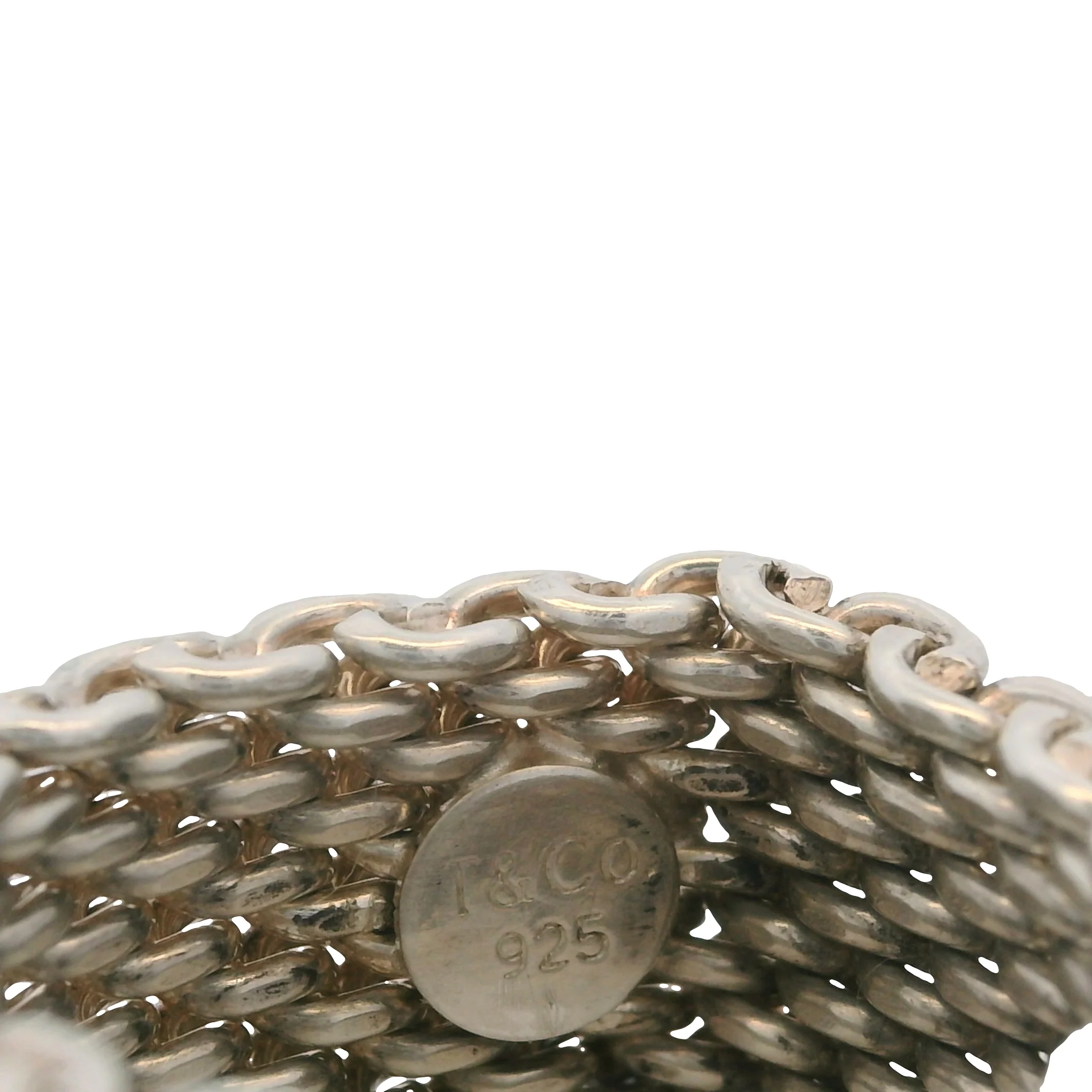 Tiffany & Co 925 Sterling Silver 10mm Mesh Somerset Chain Ring Size 5 - Image 3