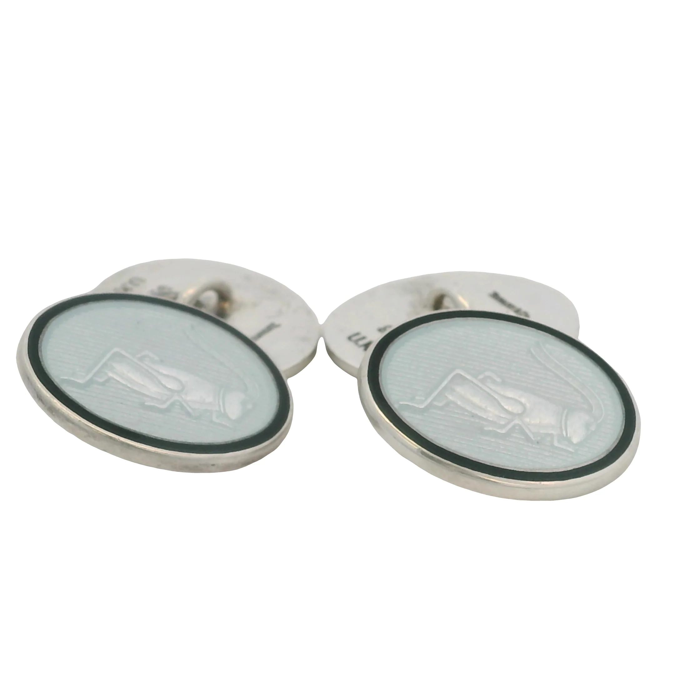 Tiffany & Co 925 Sterling Silver and Enamel Rare Blue Grasshopper Oval Cufflinks - Image 3