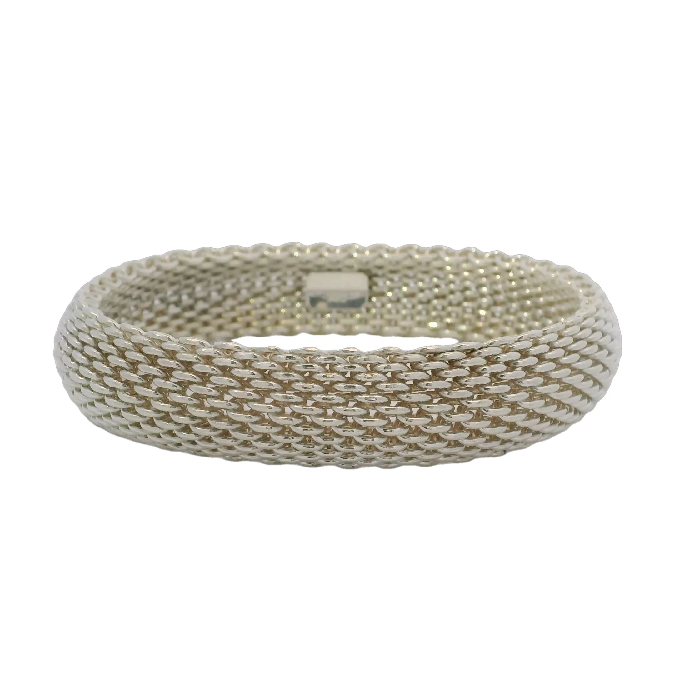 Tiffany & Co 925 Sterling Silver Somerset Mesh Bangle Bracelet Size L 8.5"