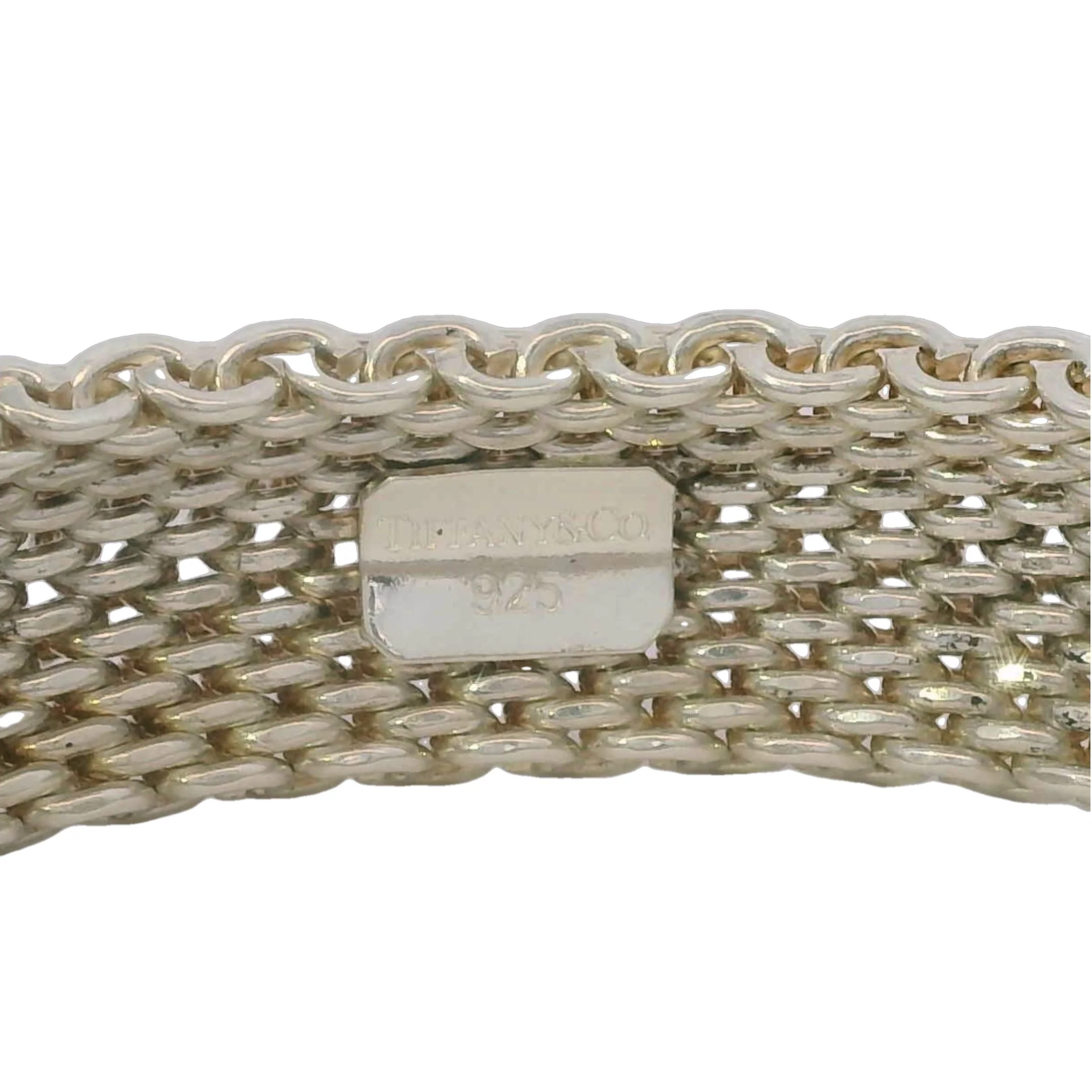 Tiffany & Co 925 Sterling Silver Somerset Mesh Bangle Bracelet Size L 8.5" - Image 5