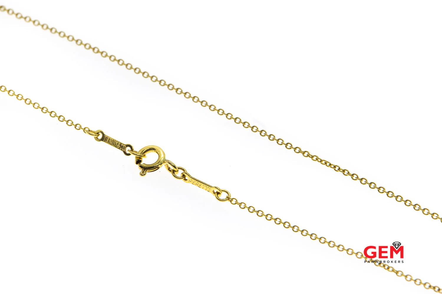 Tiffany & Co Elsa Peretti 1mm Thin Chain Link Diamond by the Yard Solitaire 18K 750 Yellow Gold 15 1/4" Necklace & Pendant - Image 3