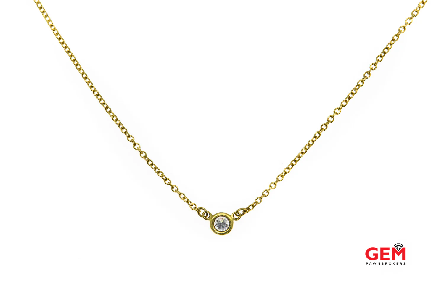 Tiffany & Co Elsa Peretti 1mm Thin Chain Link Diamond by the Yard Solitaire 18K 750 Yellow Gold 15 1/4" Necklace & Pendant - Image 4