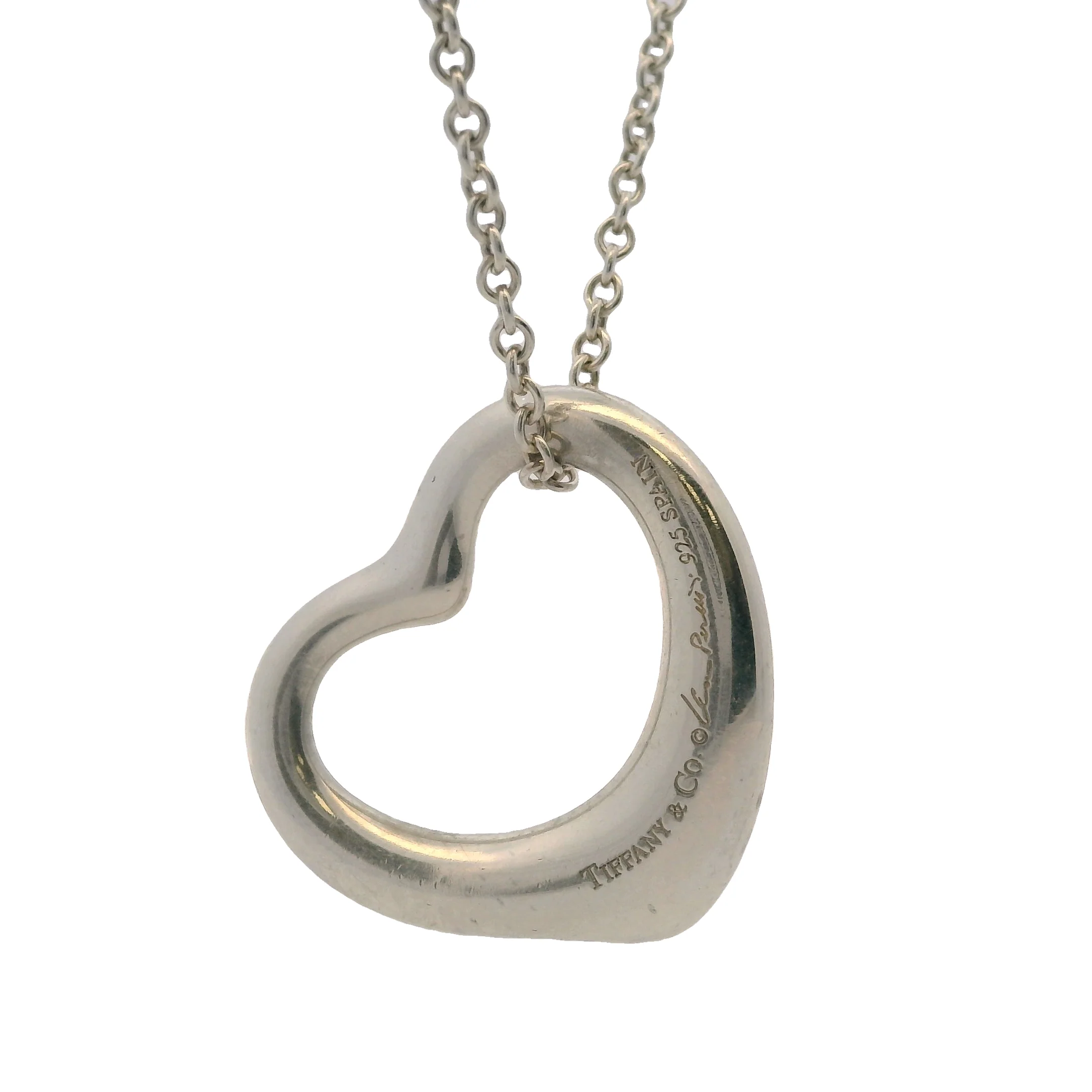 Tiffany & Co Elsa Peretti 925 Sterling Silver 22mm Open Heart Pendant On 16" Chain - Image 2