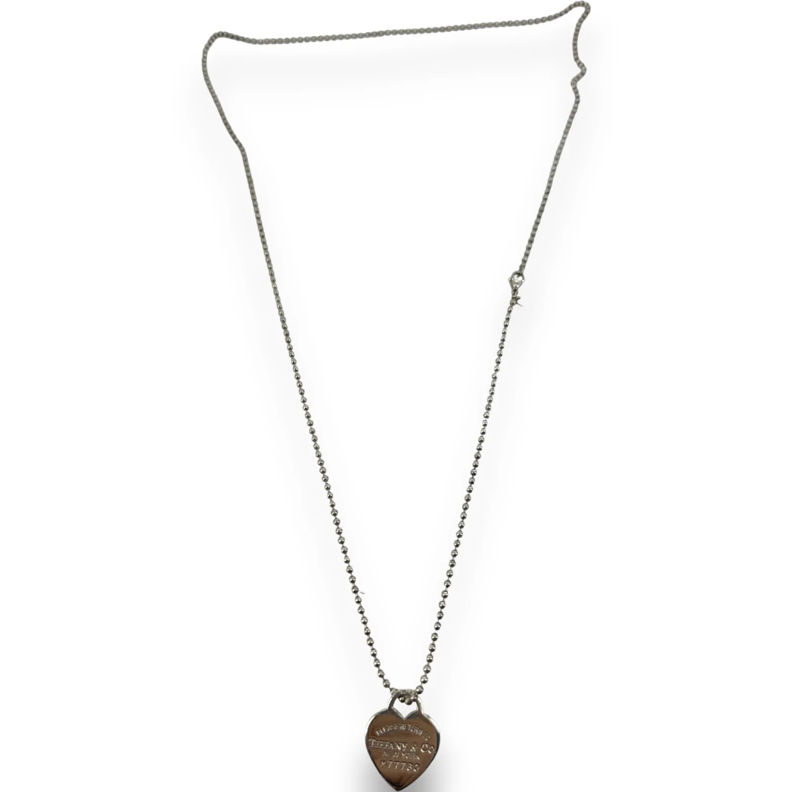 Tiffany & Co Please Return to Heart Charm Pendant 34" Beaded Chain Necklace 925 Stelring Silver - Image 3