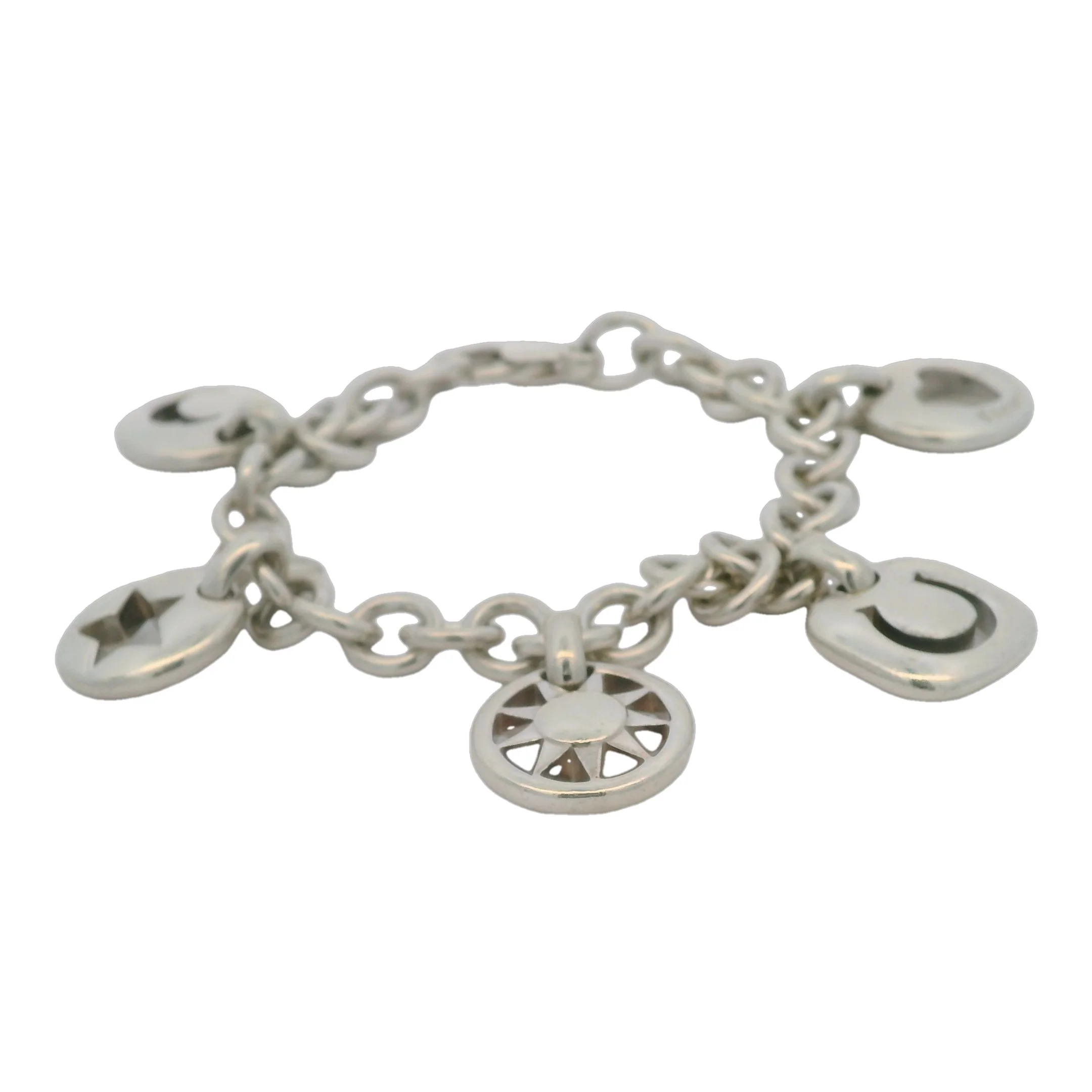 Tiffany & CO Rare Retired 925 Sterling Silver Stencil 5-Charm Thick Chain 7.5" Bracelet - Image 2