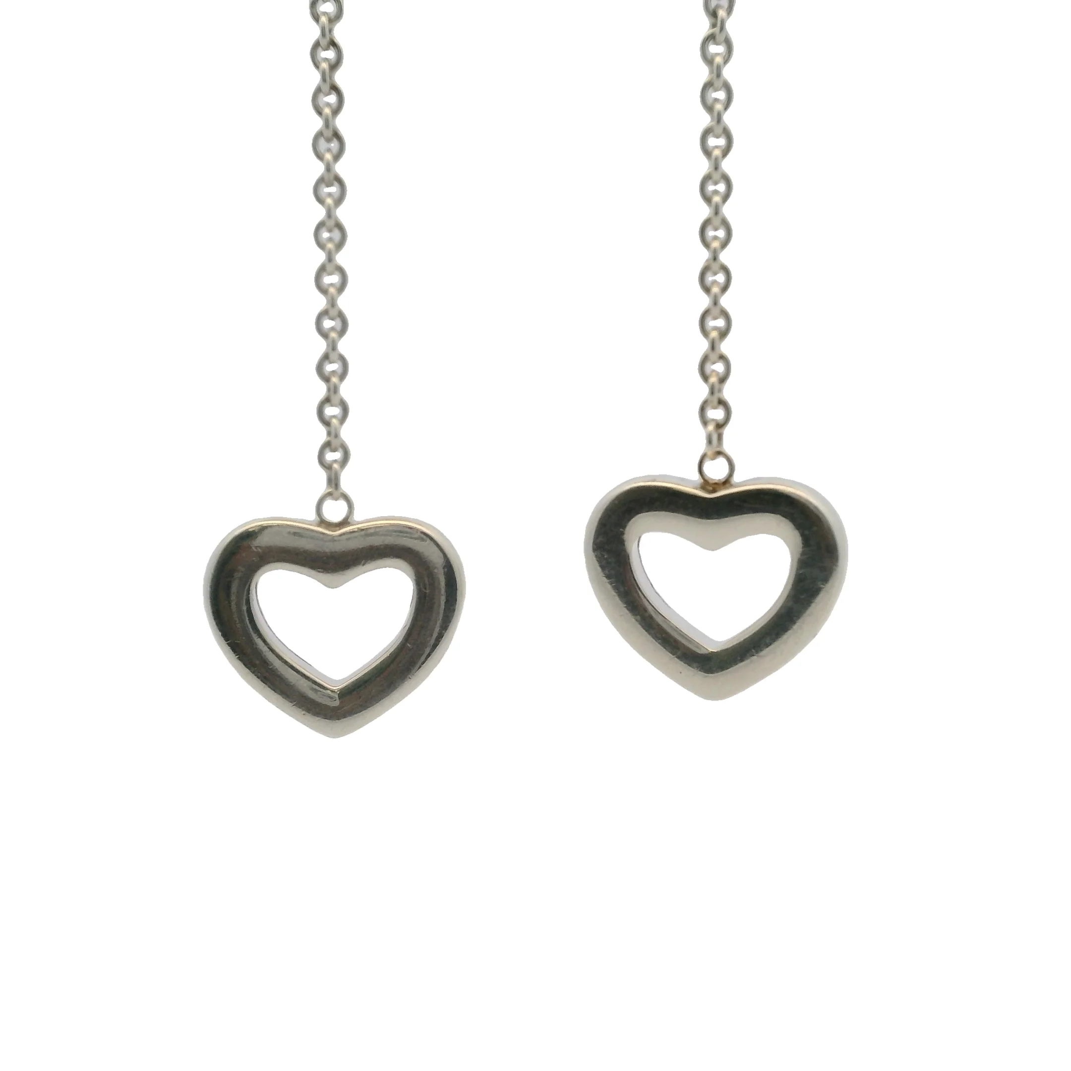 Tiffany & Co Retired 925 Sterling Silver Open Heart Drop/Dangle Chain Earrings - Image 3