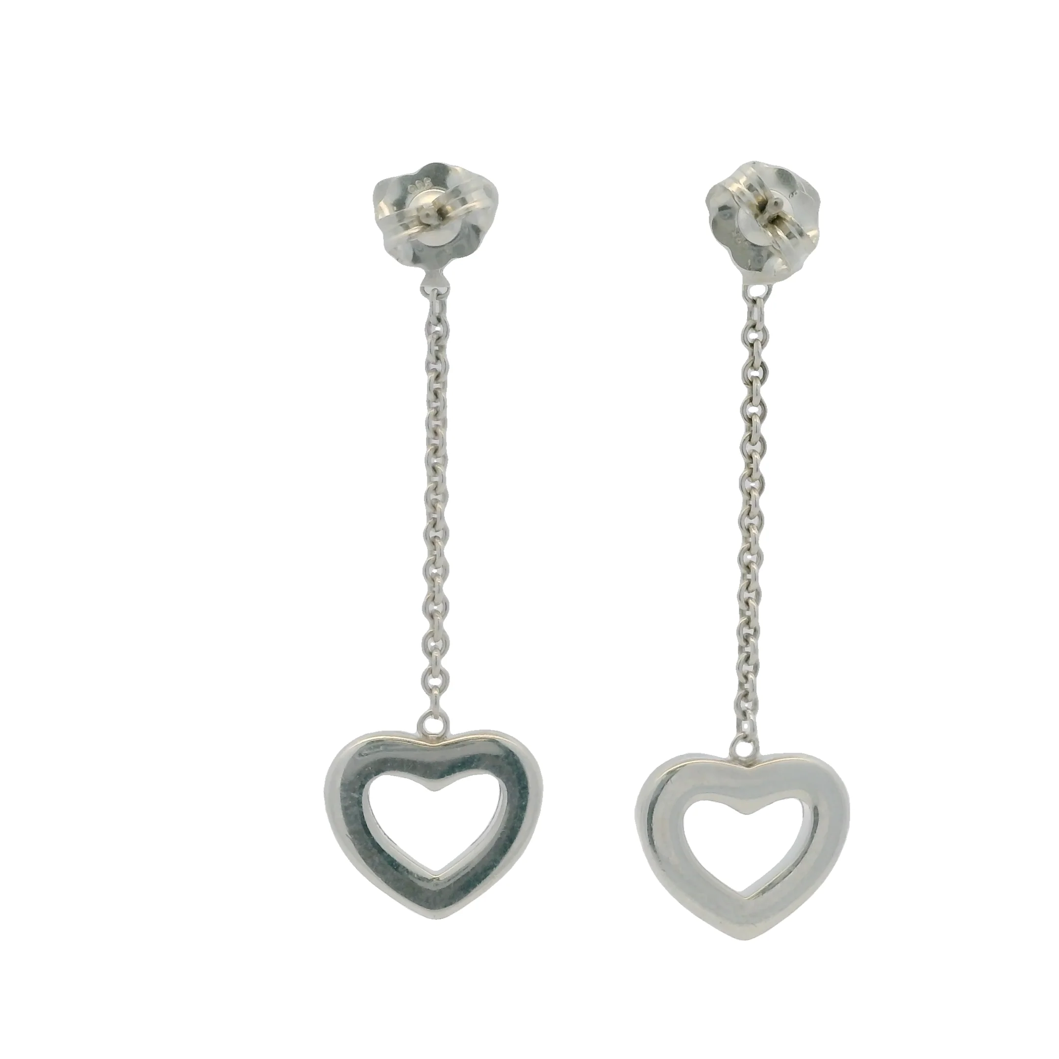 Tiffany & Co Retired 925 Sterling Silver Open Heart Drop/Dangle Chain Earrings - Image 4
