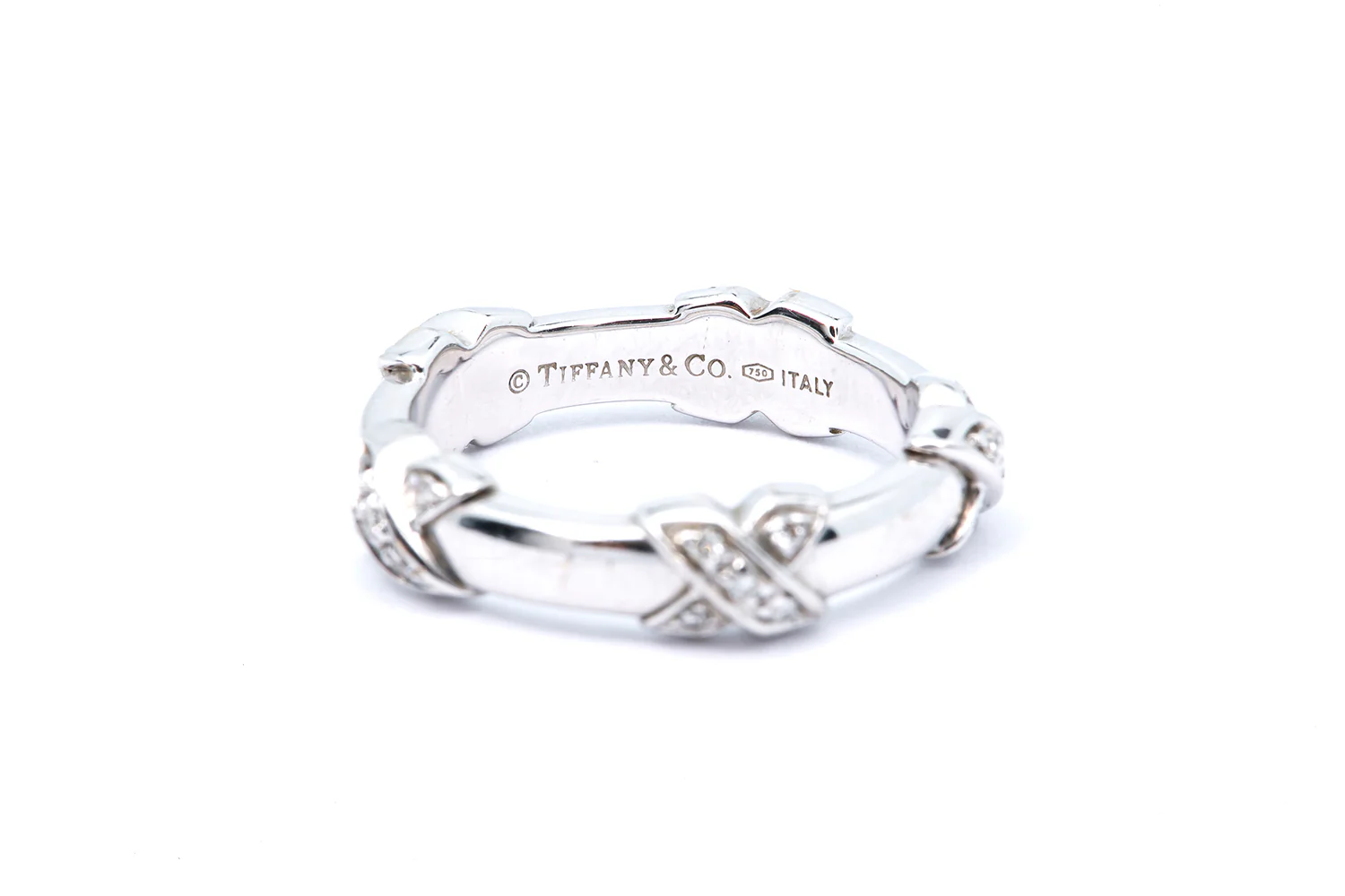 Tiffany & Co Signature X Diamond Station Band 18K 750 White Gold Ring Size 5 1/2 - Image 2