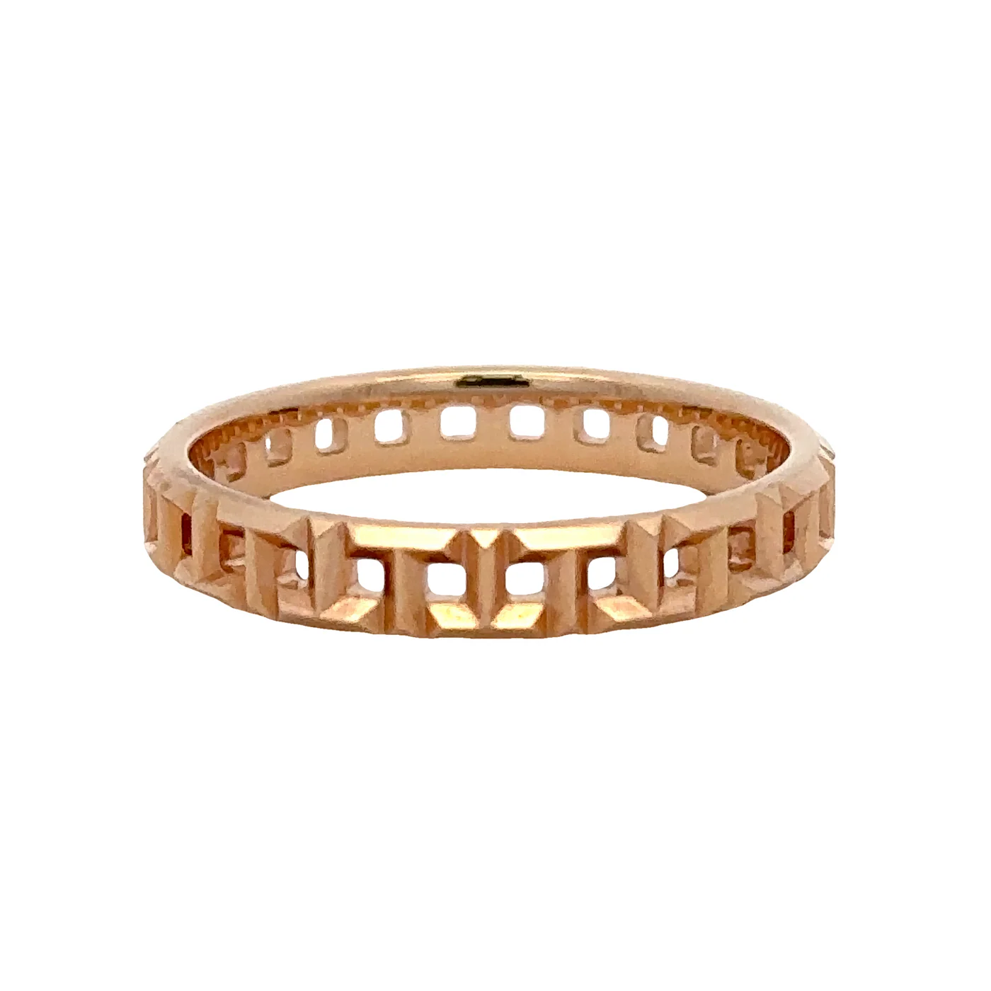 Tiffany & Co Solid 18kt Rose Gold Tiffany T Collection True Narrow Ring with Alternating T Motif Size 7.25 Made in Italy