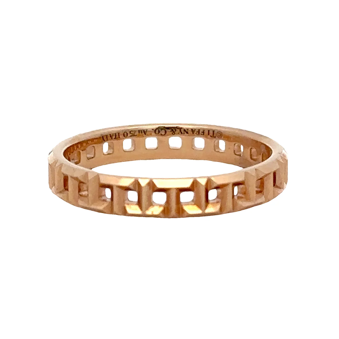 Tiffany & Co Solid 18kt Rose Gold Tiffany T Collection True Narrow Ring with Alternating T Motif Size 7.25 Made in Italy - Image 4