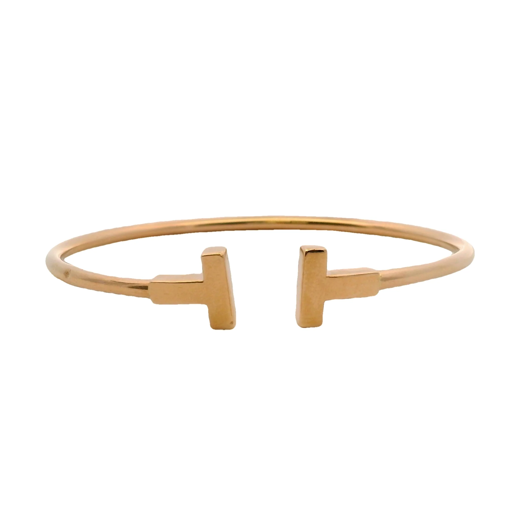 Tiffany & Co Solid 18kt Rose Gold Tiffany T Wire Cuff 6.25" Bracelet Size Medium