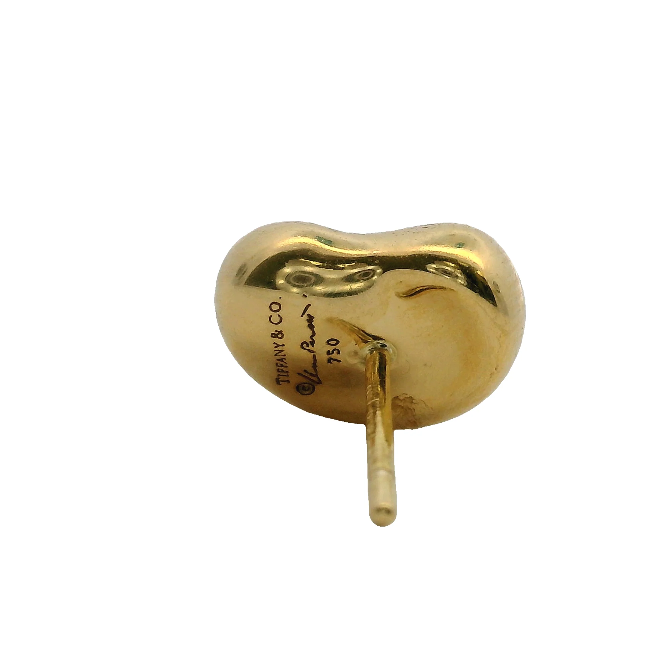 Tiffany & Co Solid 18kt Yellow Gold Elsa Peretti 11mm Bean Stud Earrings - Image 6