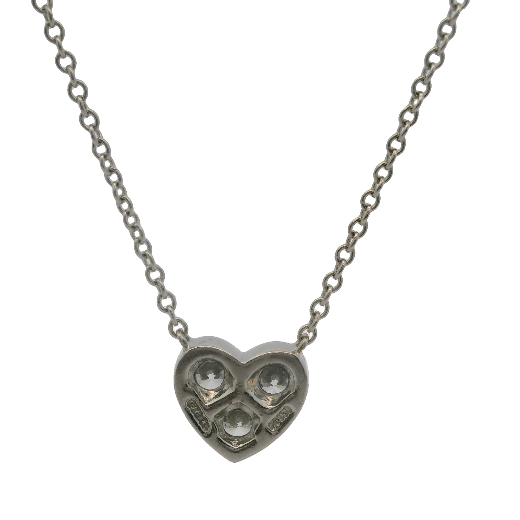 Tiffany & Co Solid 950 Platinum 3 Diamond 0.30ctw Sentimental Heart 16" Necklace - Image 4
