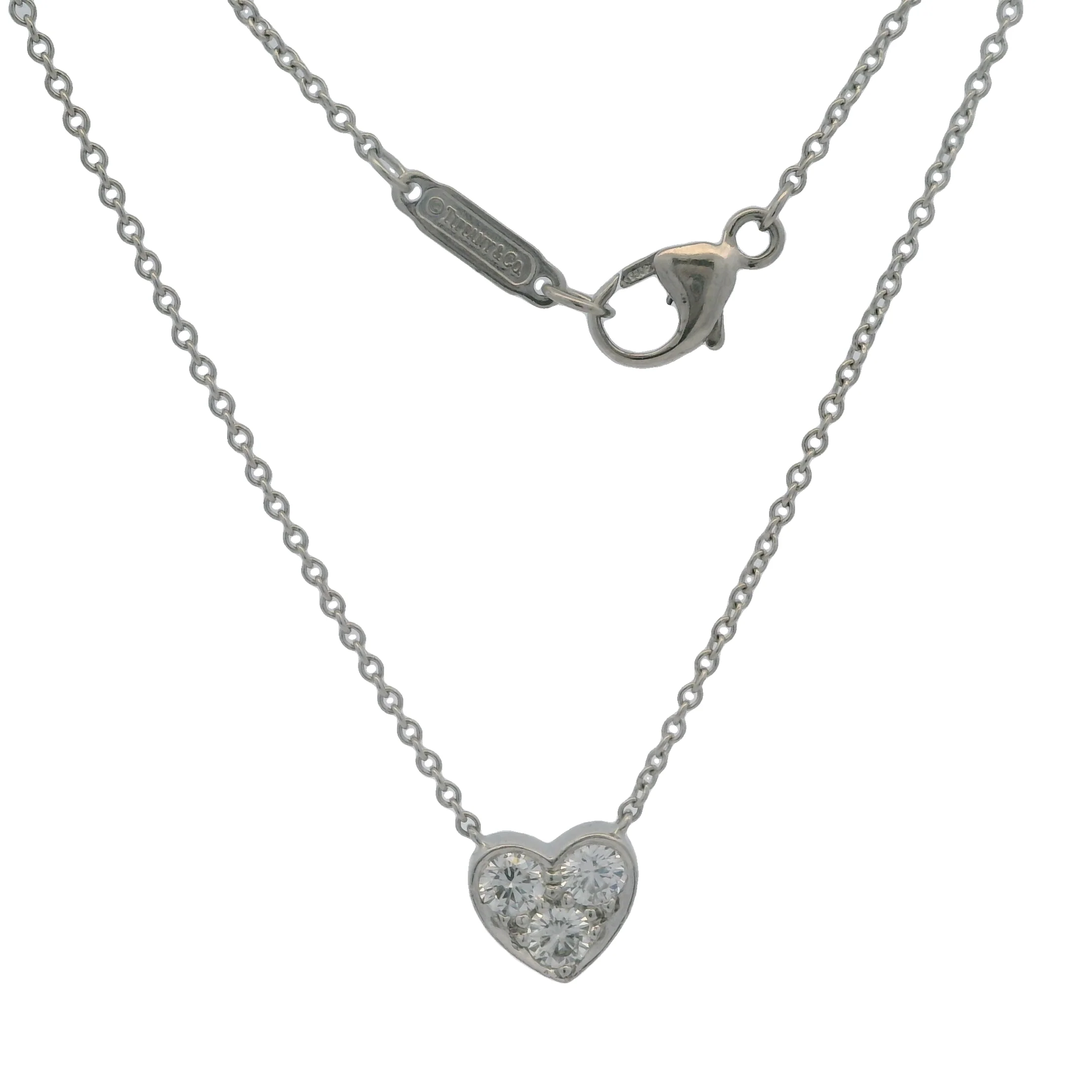 Tiffany & Co Solid 950 Platinum 3 Diamond 0.30ctw Sentimental Heart 16" Necklace - Image 5
