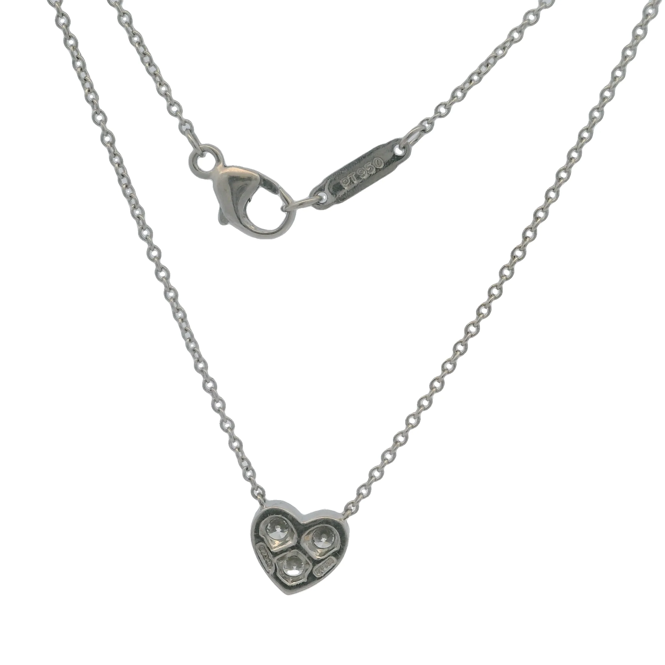 Tiffany & Co Solid 950 Platinum 3 Diamond 0.30ctw Sentimental Heart 16" Necklace - Image 6