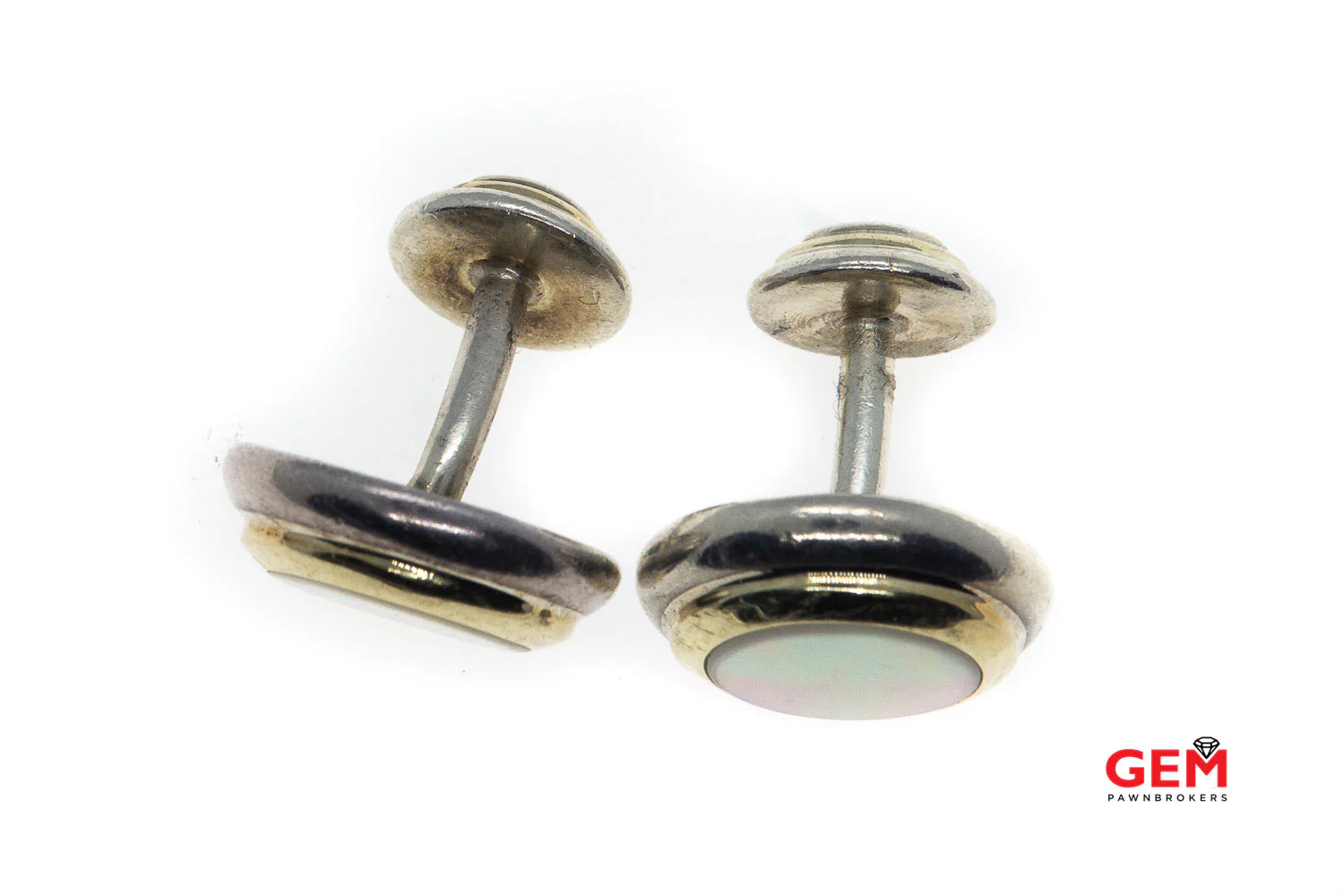 Tiffany & Co Sterling Silver Mother of Pearl 925 Cufflink 18k 750 Accent Gold - Image 3