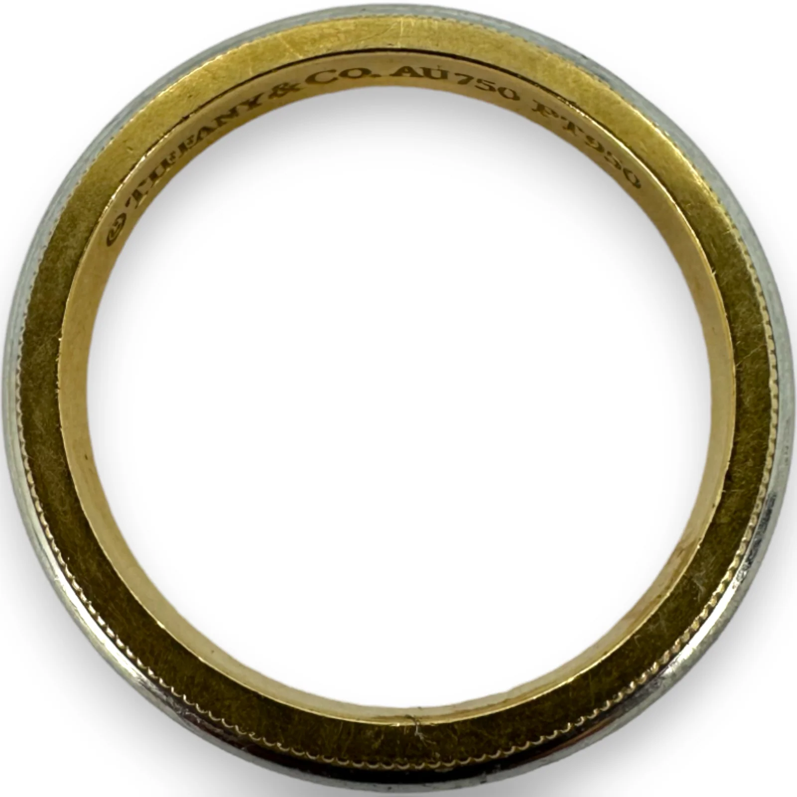 Tiffany & Co Yellow Gold & Platinum Milgrain 18k 750 Dome Wedding Band Ring Size 8.5 - Image 3