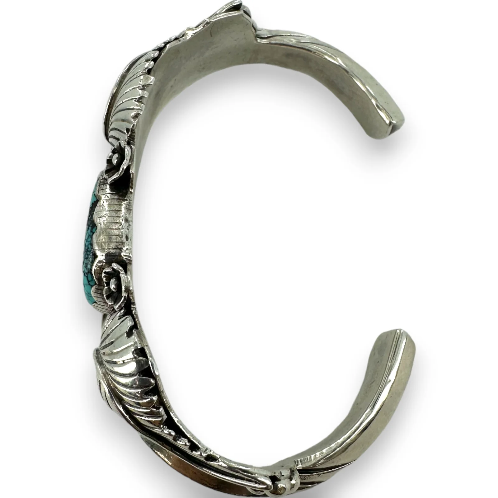Tom Willeto Vintage Navajo Native American 925 Sterling Silver and Natural Turquoise Cuff Bracelet - Image 5