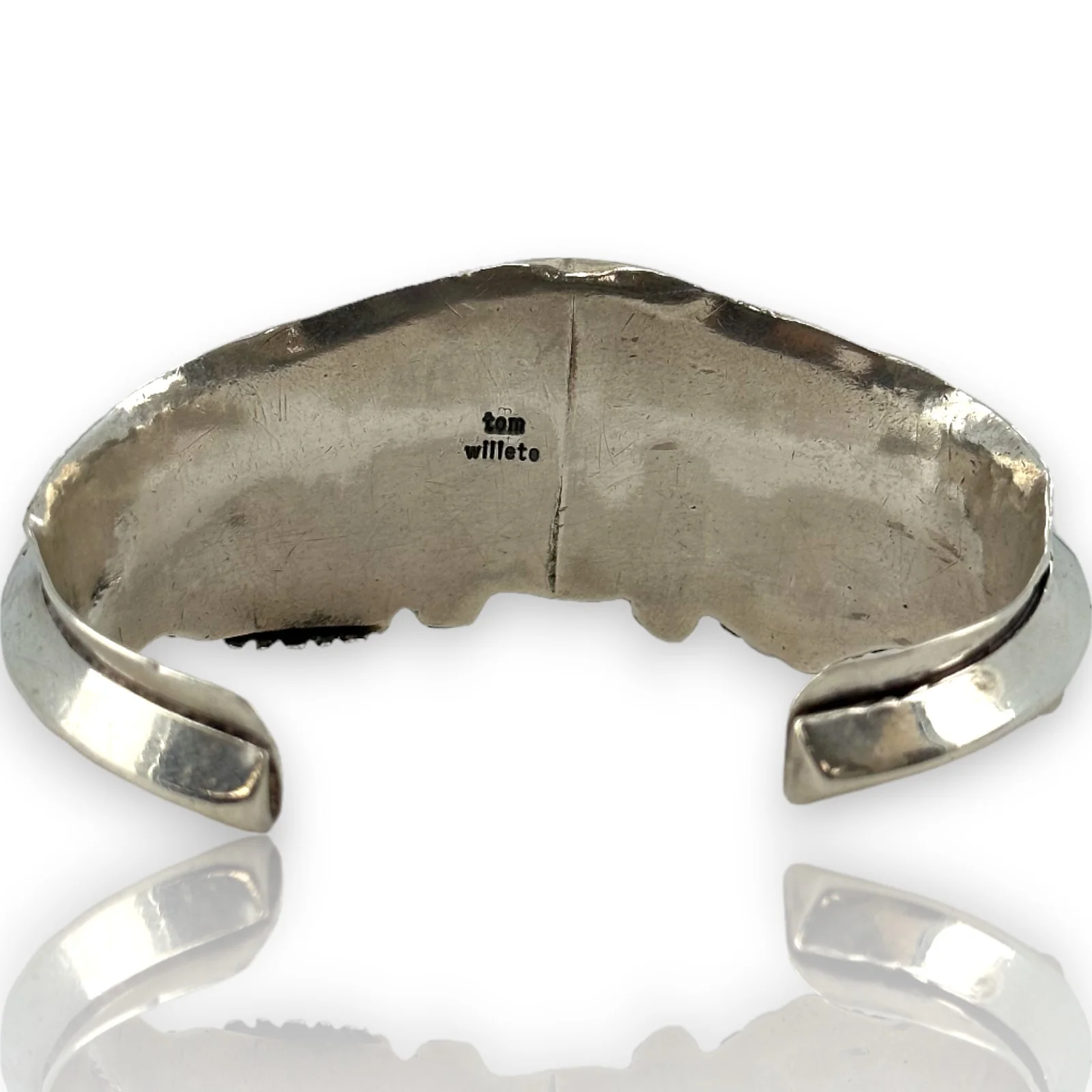 Tom Willeto Vintage Navajo Native American 925 Sterling Silver and Natural Turquoise Cuff Bracelet - Image 6