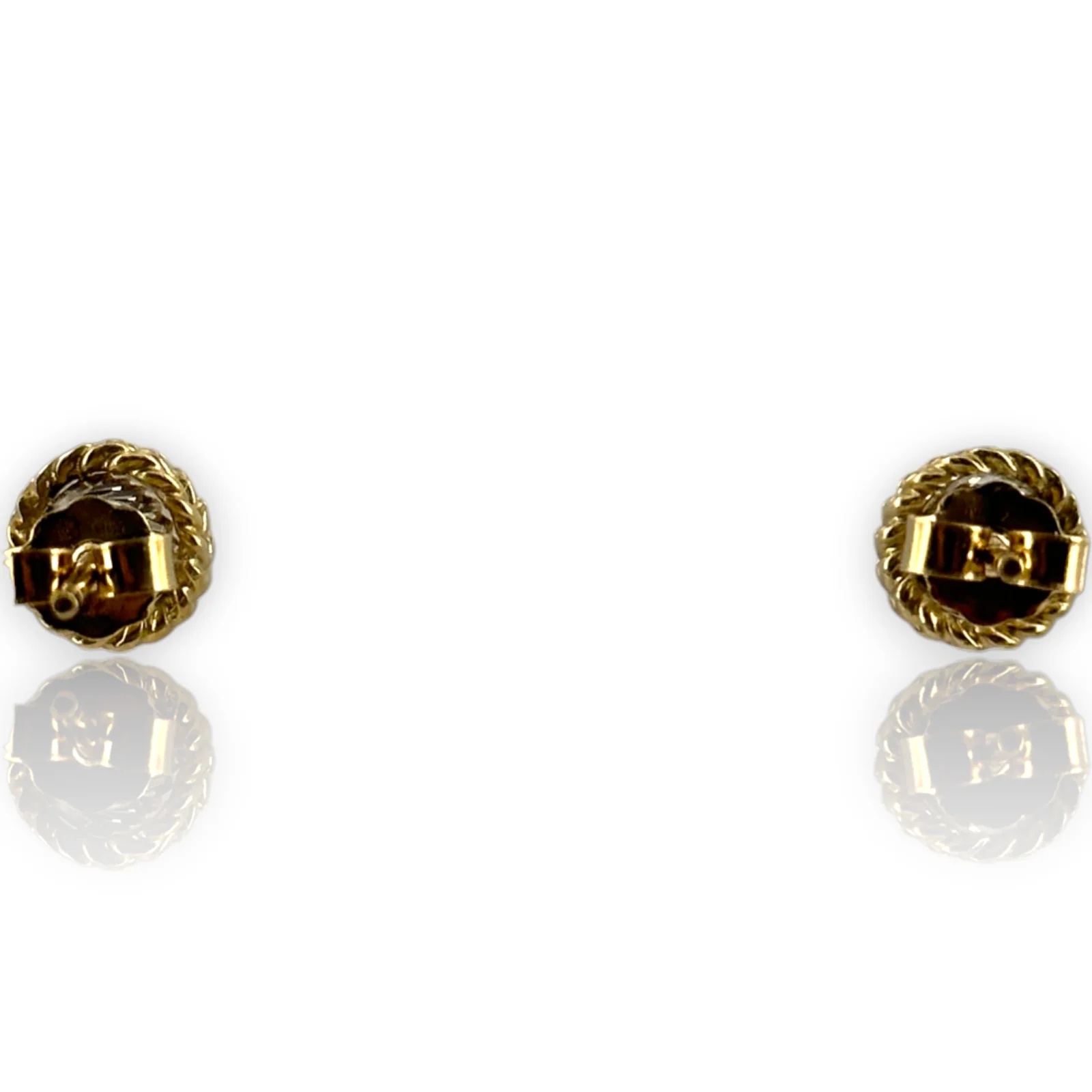 Two Tone Knotted Roped Design Beaded 14KT 585 Gold Beaded Stud Earrings - Image 2