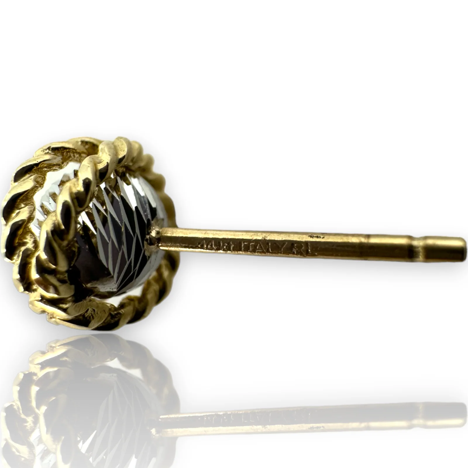 Two Tone Knotted Roped Design Beaded 14KT 585 Gold Beaded Stud Earrings - Image 4