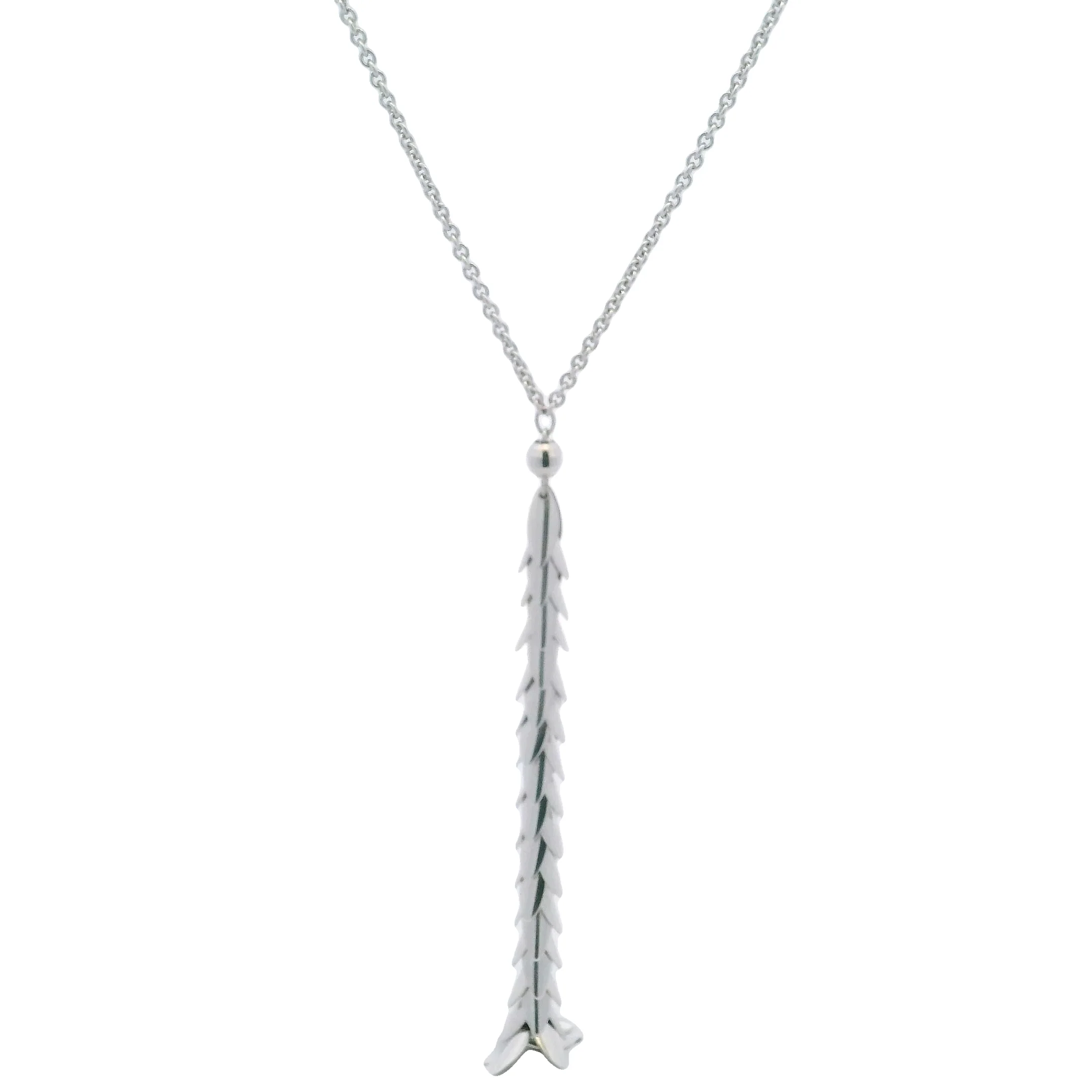 UnoAerre Italian Solid 750 18kt White Gold Leafy Vine Leaves Drop 17.9" Pendant Necklace - Image 3
