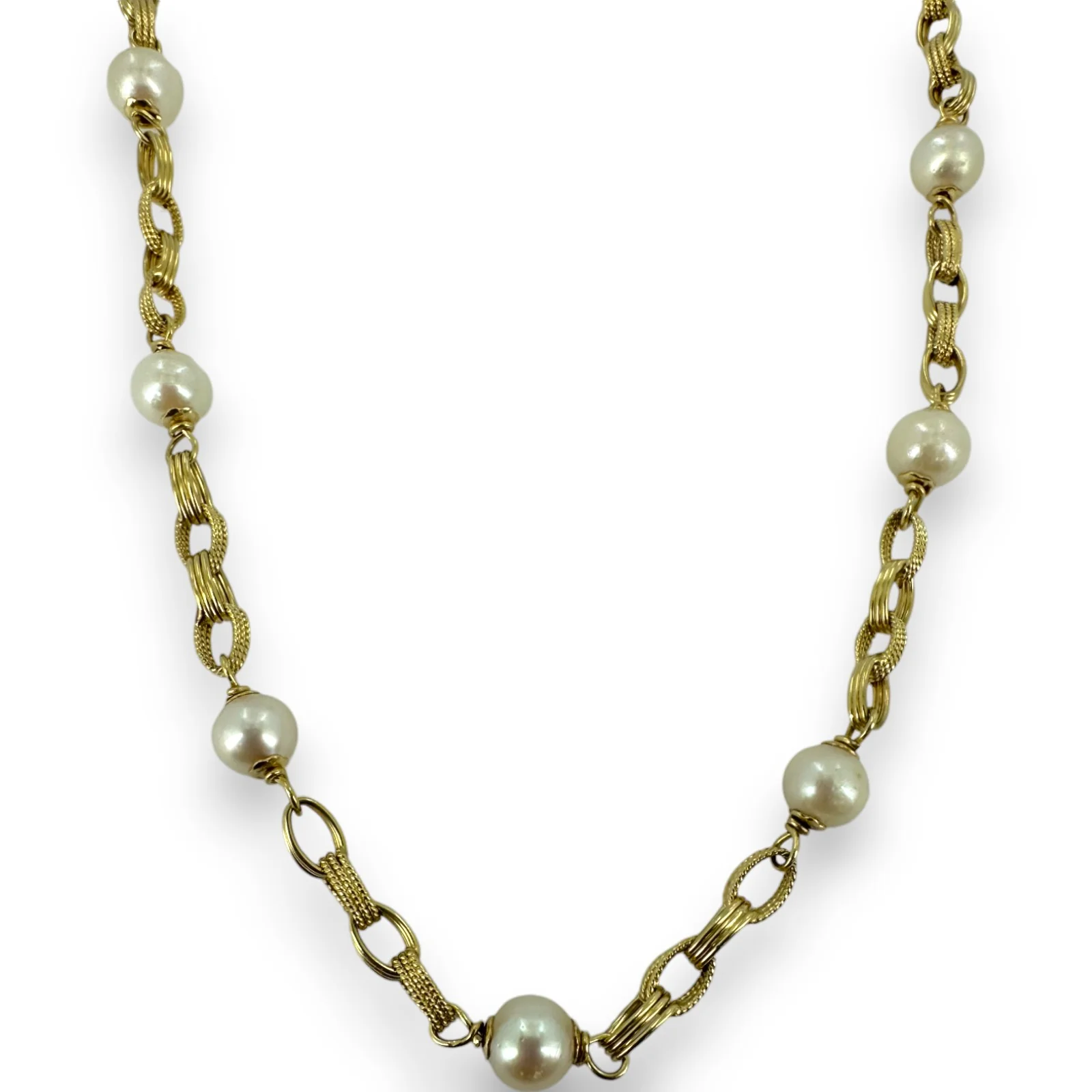 UNOAERRE Vintage 1950s 14kt Yellow Gold and 24 Cultured Pearl 28" Station Necklace