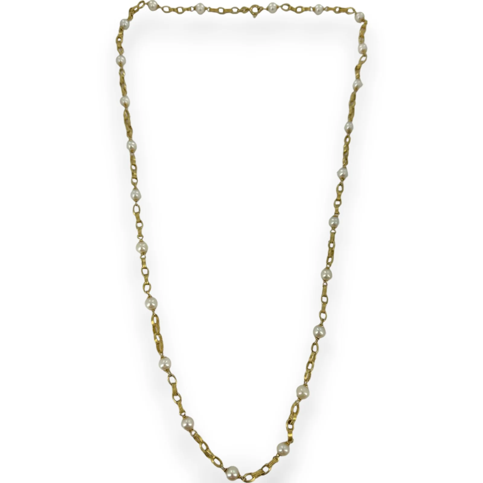UNOAERRE Vintage 1950s 14kt Yellow Gold and 24 Cultured Pearl 28" Station Necklace - Image 2