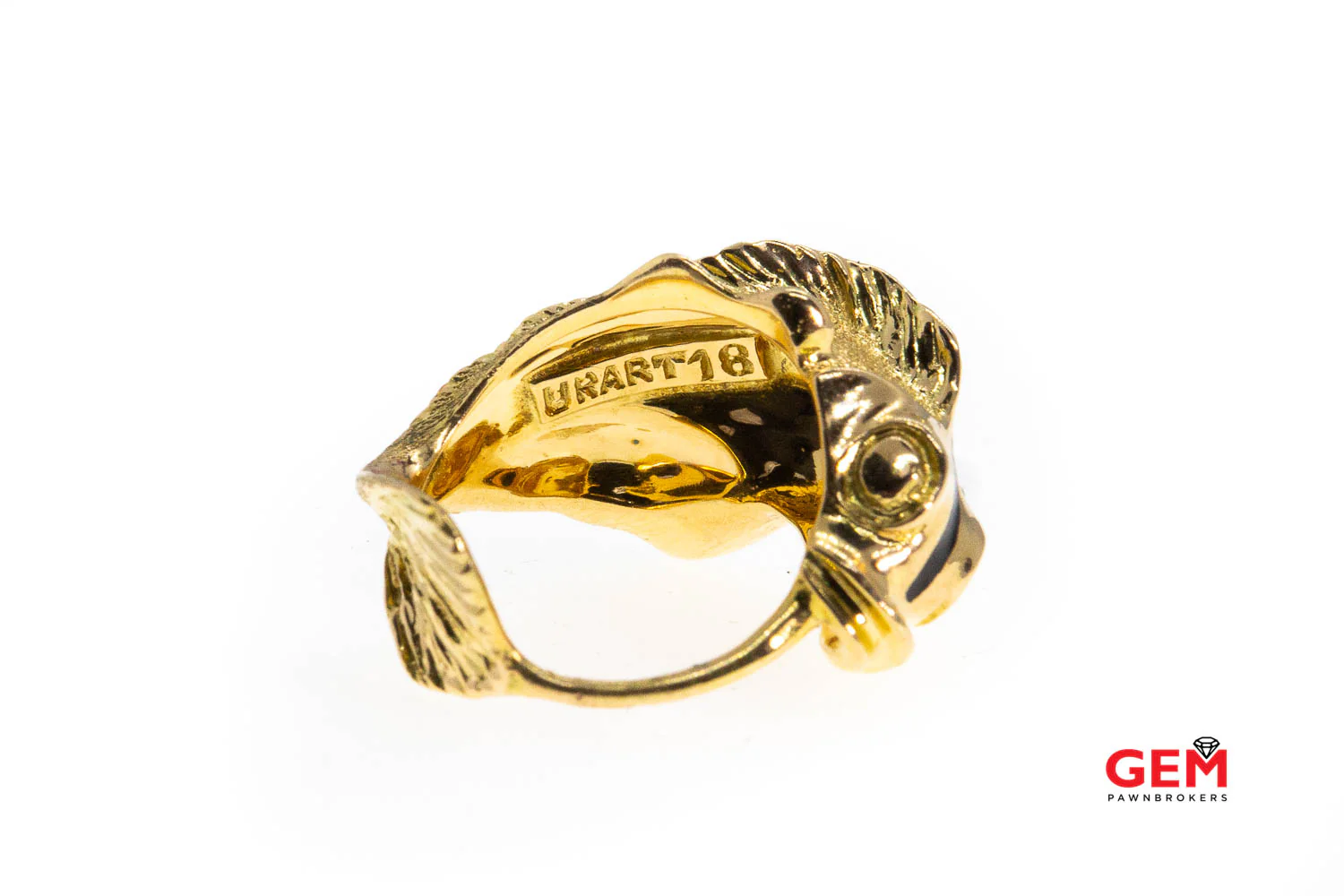 Urart Trout Fish Fisherman Nautical 18K 750 Yellow Gold Ring Size 3 3/4 - Image 2