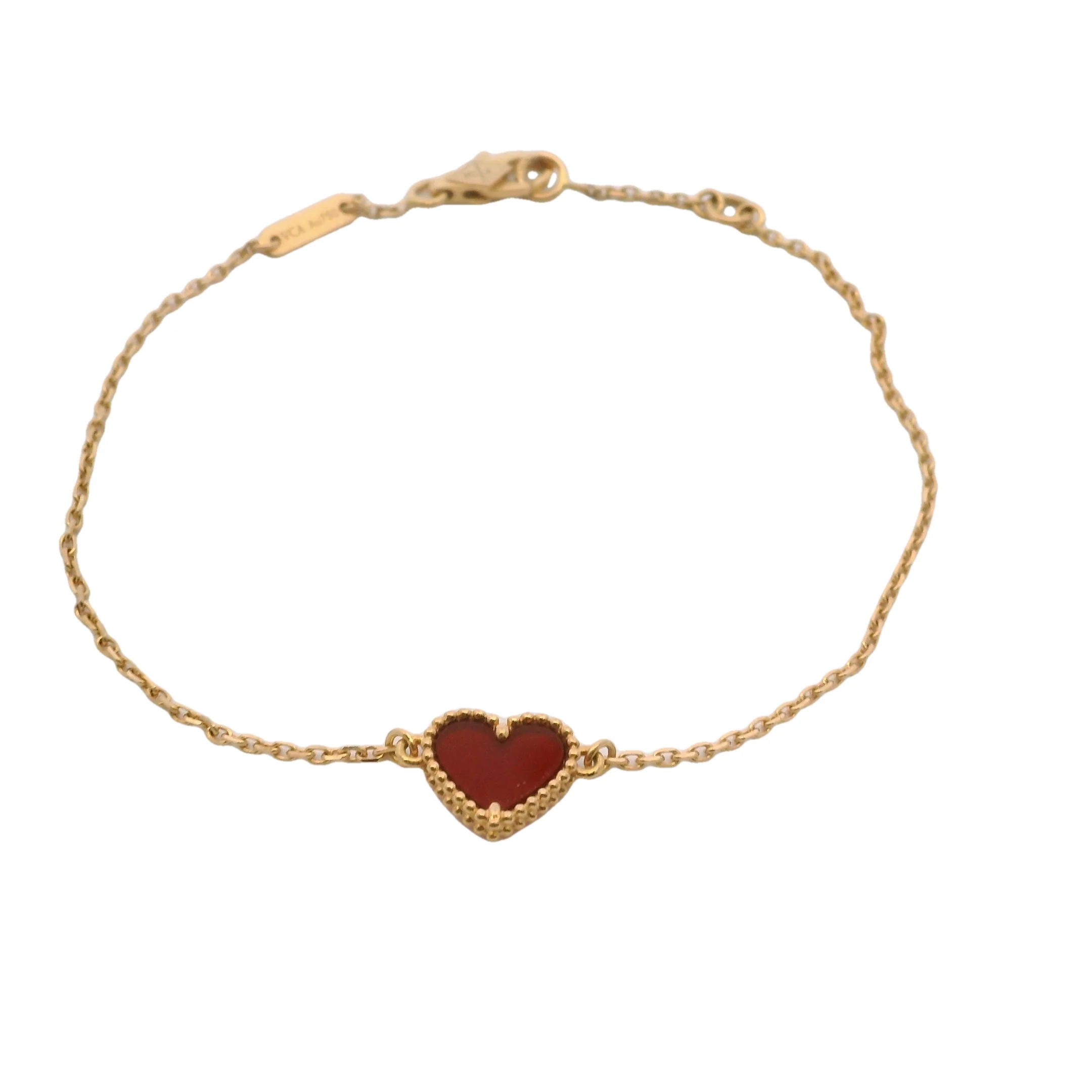 Van Cleef & Arpels Alhambra 18kt Rose Gold Sweetheart Carnelian Station 7" Bracelet - Image 2