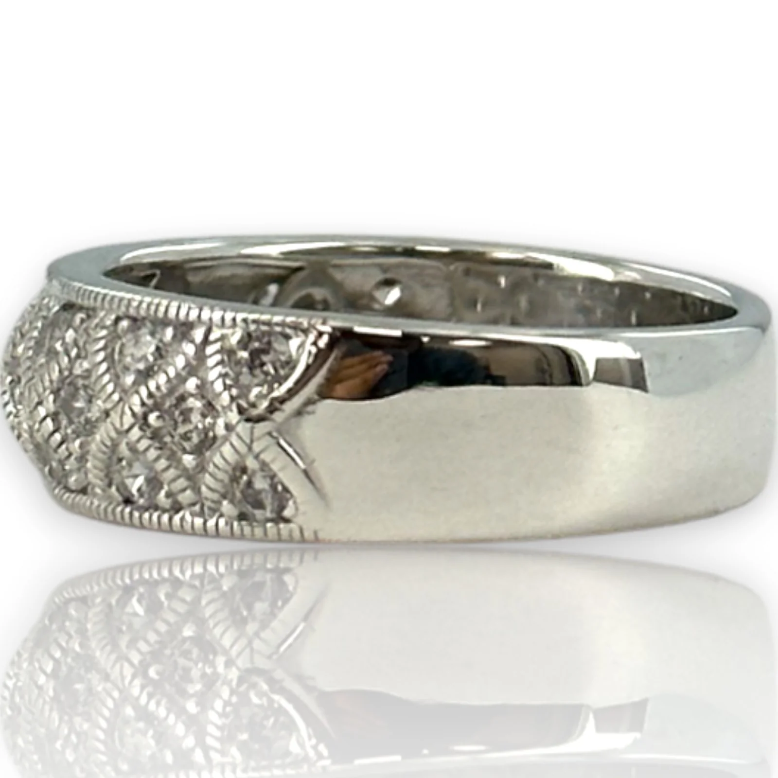 Vanna K 925 Sterling Silver and CZ Cubic Zirconia Geometric Milgrain 6.7mm Thick Band Size 8 - Image 2