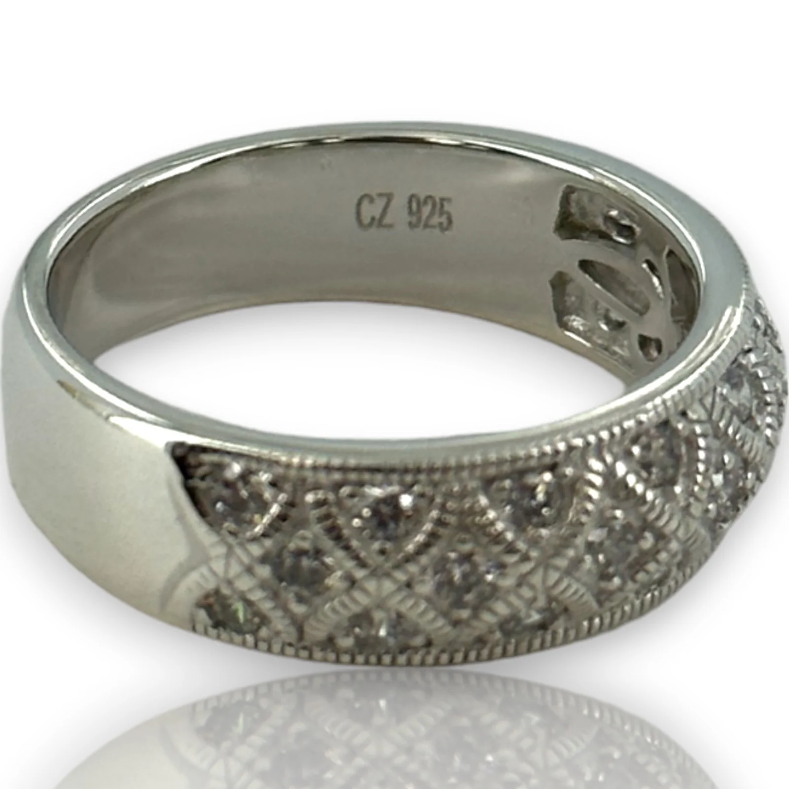Vanna K 925 Sterling Silver and CZ Cubic Zirconia Geometric Milgrain 6.7mm Thick Band Size 8 - Image 6