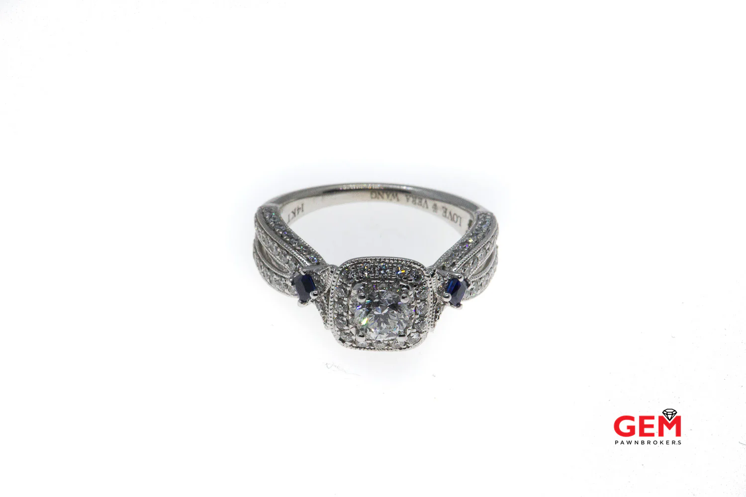 Vera Wang Love 14 KT Solid White Gold Sapphire Diamond Ring Size 6.5 - Image 2