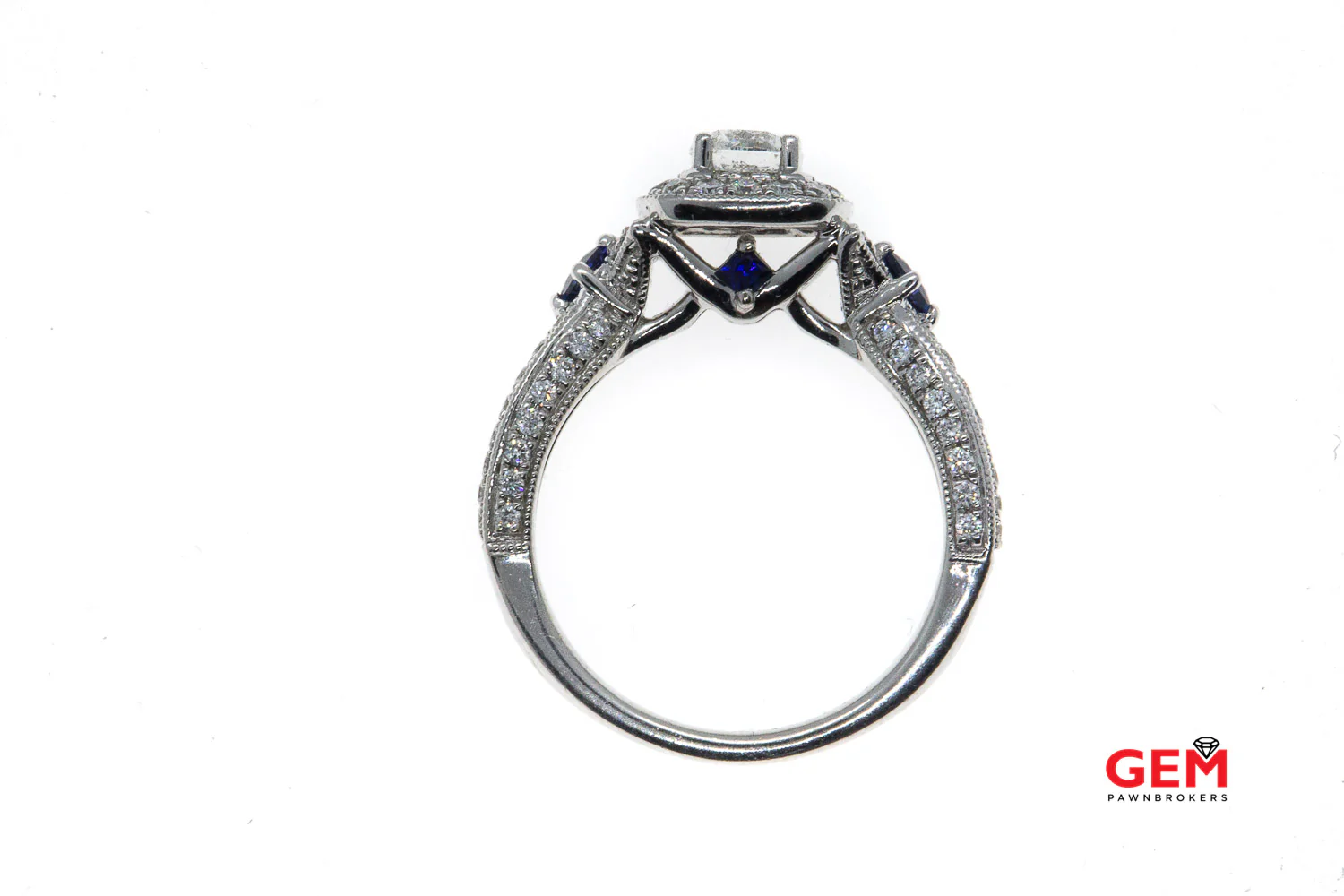 Vera Wang Love 14 KT Solid White Gold Sapphire Diamond Ring Size 6.5 - Image 3