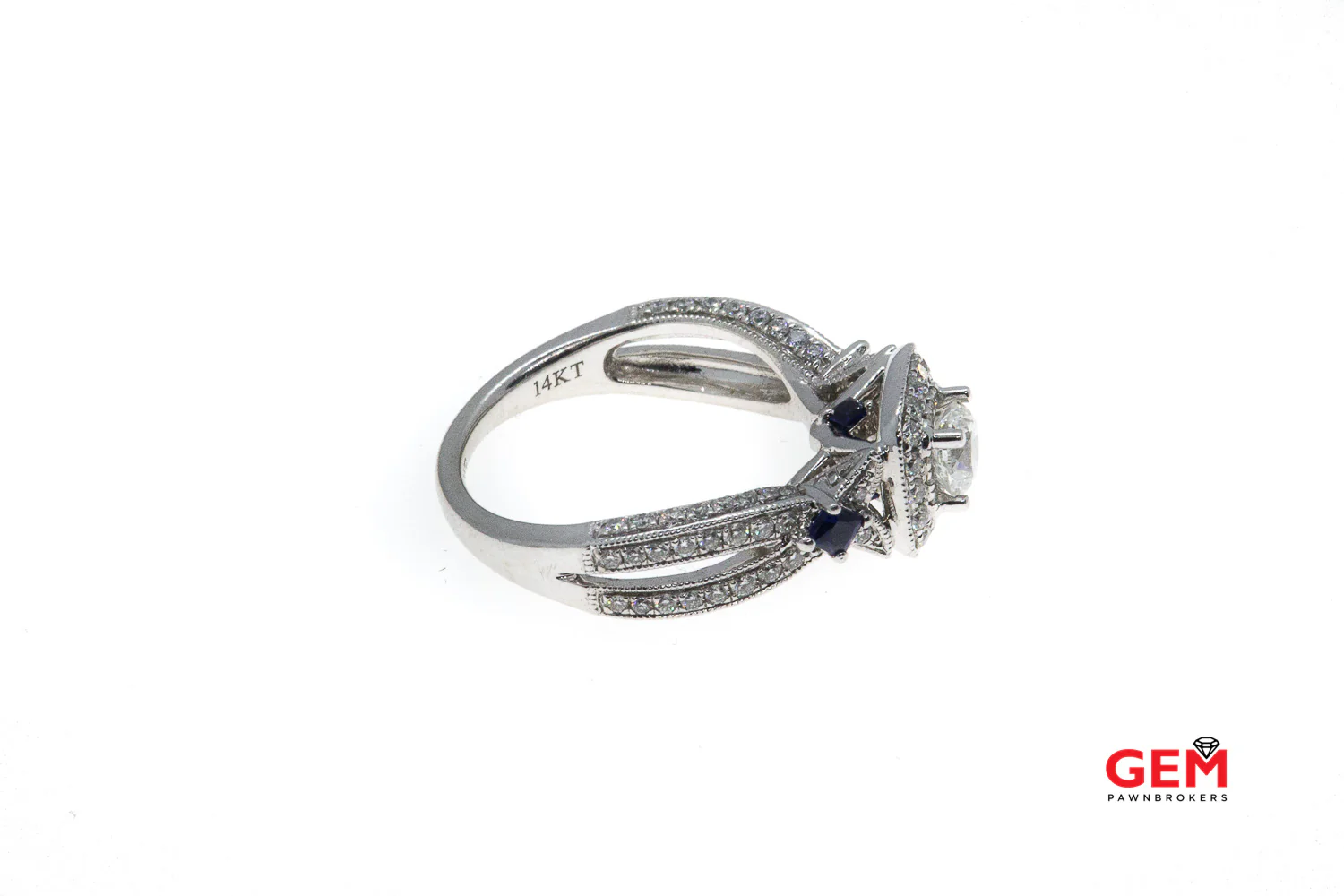 Vera Wang Love 14 KT Solid White Gold Sapphire Diamond Ring Size 6.5 - Image 4