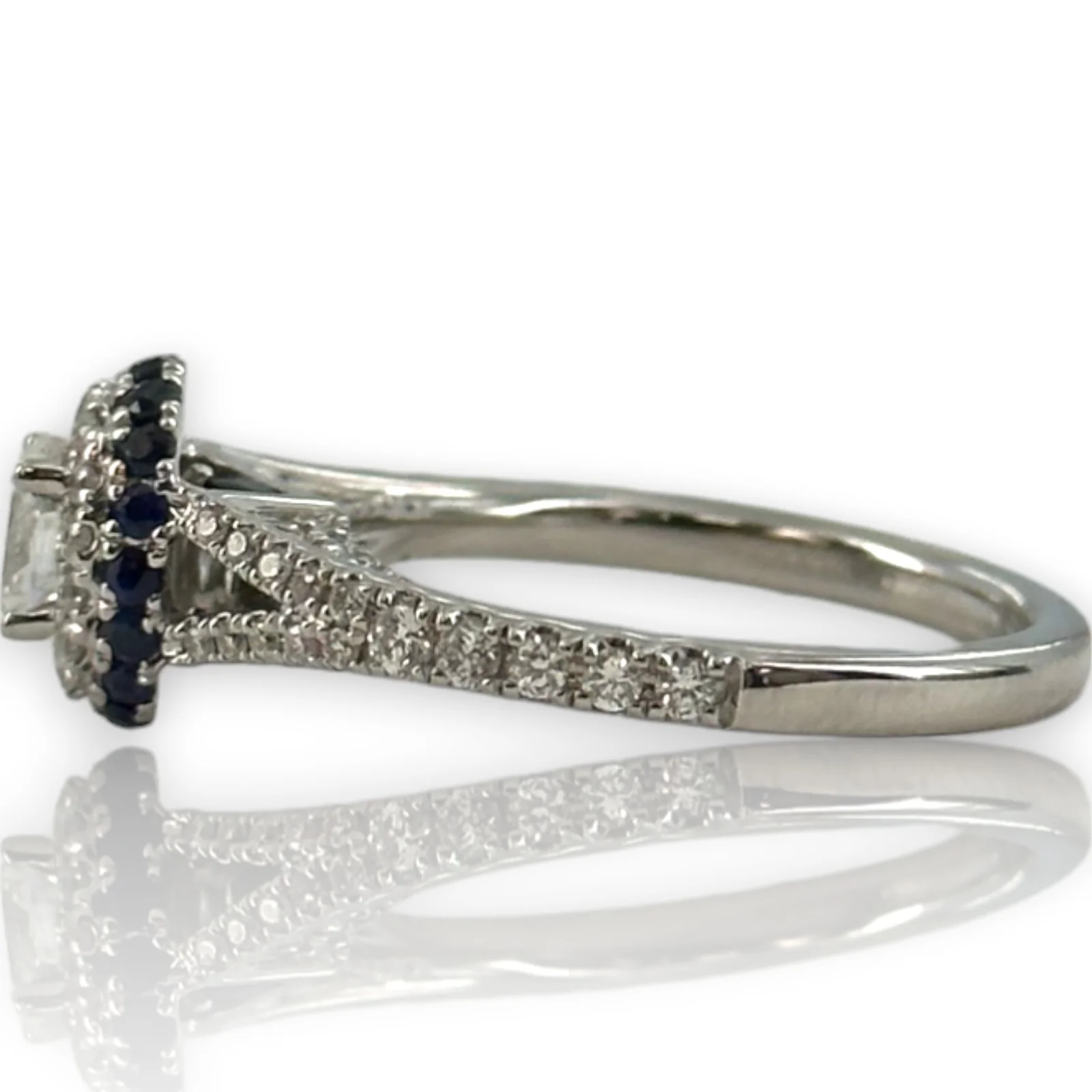 Vera Wang Love Collection 14kt White Gold Double Halo Diamond and Sapphire Pave Engagement Ring Size 6.5 - Image 2