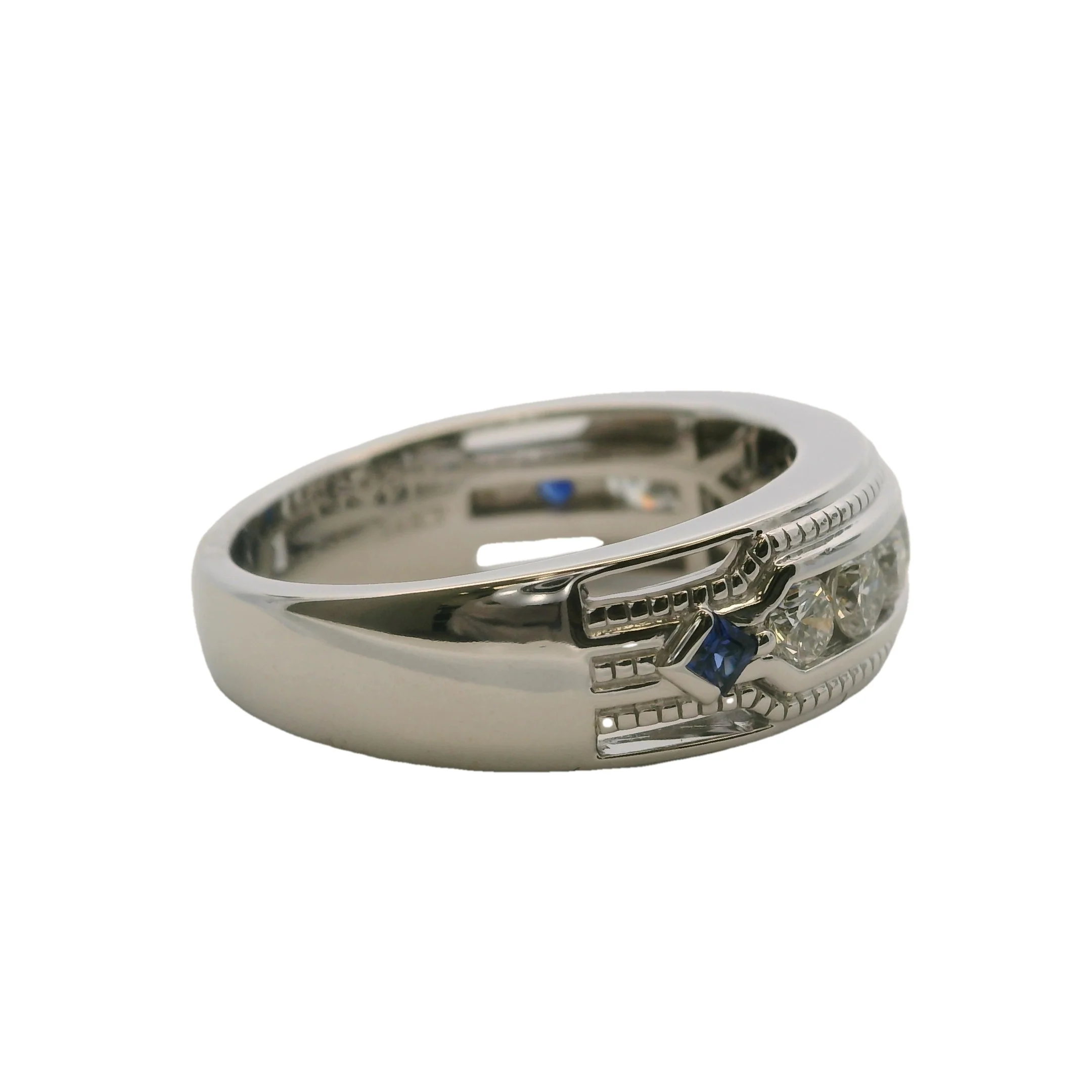 Vera Wang Love Collection Men's Channel Set 1ctw Diamond and Sapphire 7.7mm Wide Band Ring Size 10 - Image 3