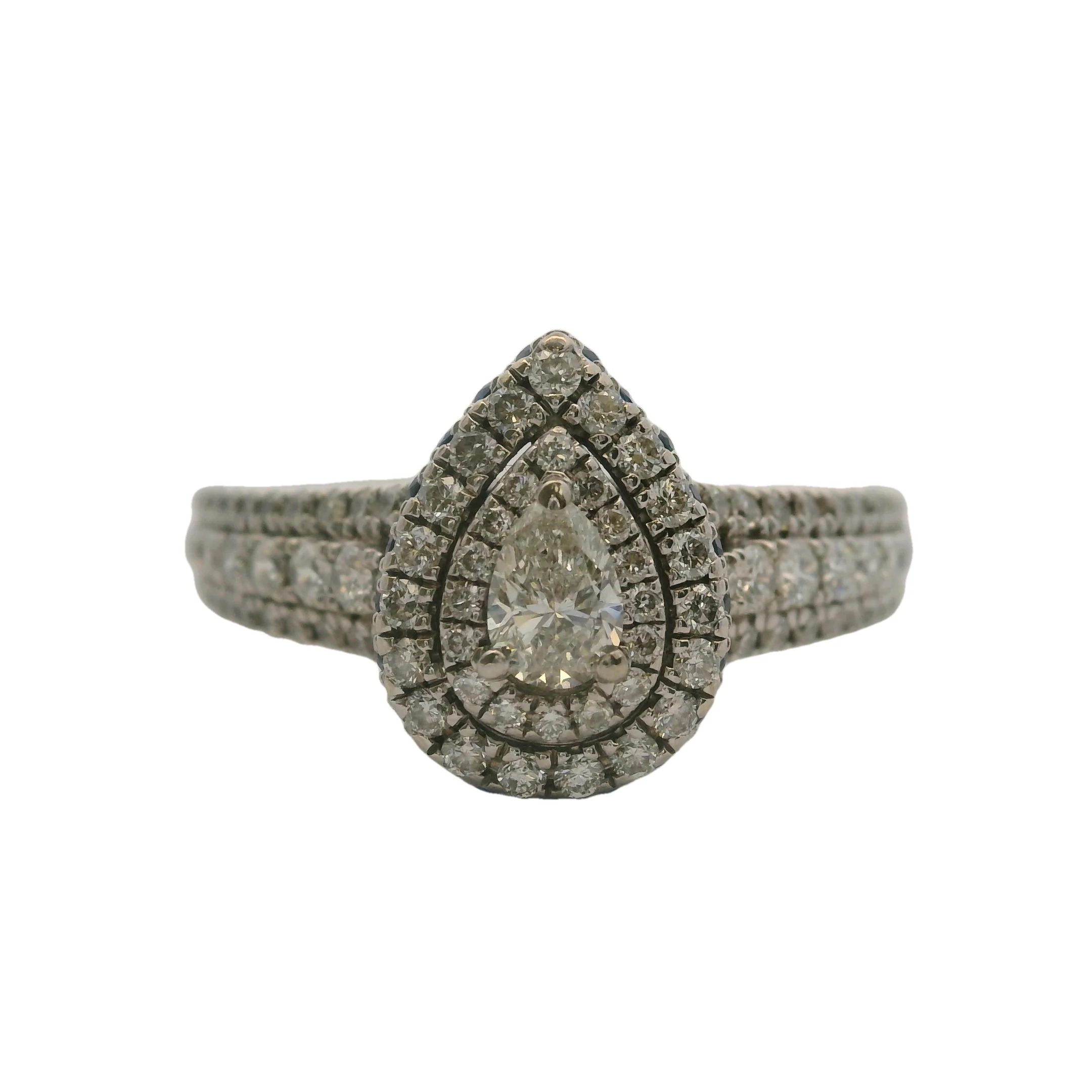 Vera Wang Love Pear Diamond Double Halo Frame 14kt White Gold Engagement Ring Size 8.75 - Image 2