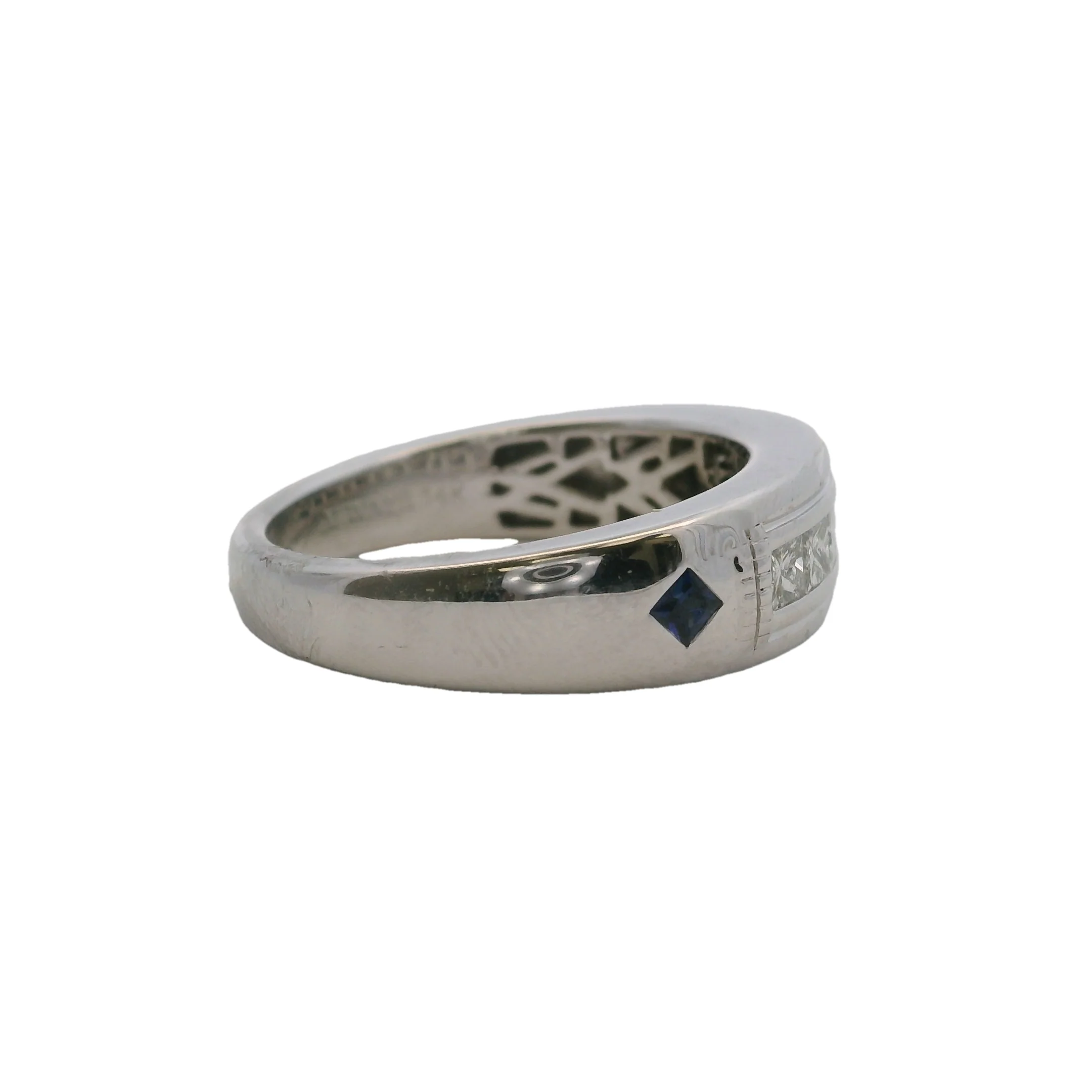 Vera Wang Love Solid 14kt Gold and Princess Cut Diamond Channel Set 7.2mm Band Ring With Side Sapphires - Image 2