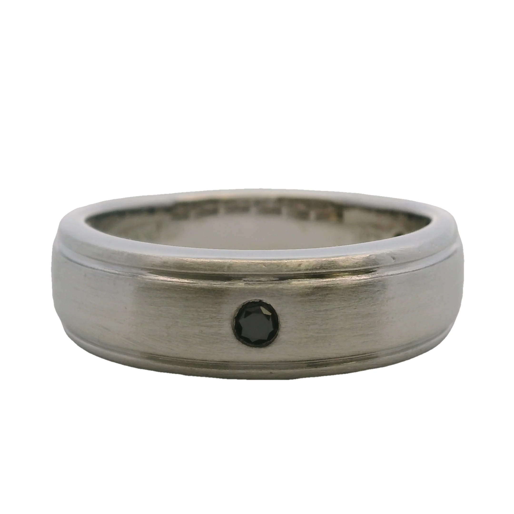 Vera Wang Love Solid 14kt White Gold 7mm Band with 0.5ct Flush-Mount Black Diamond Size 10.5