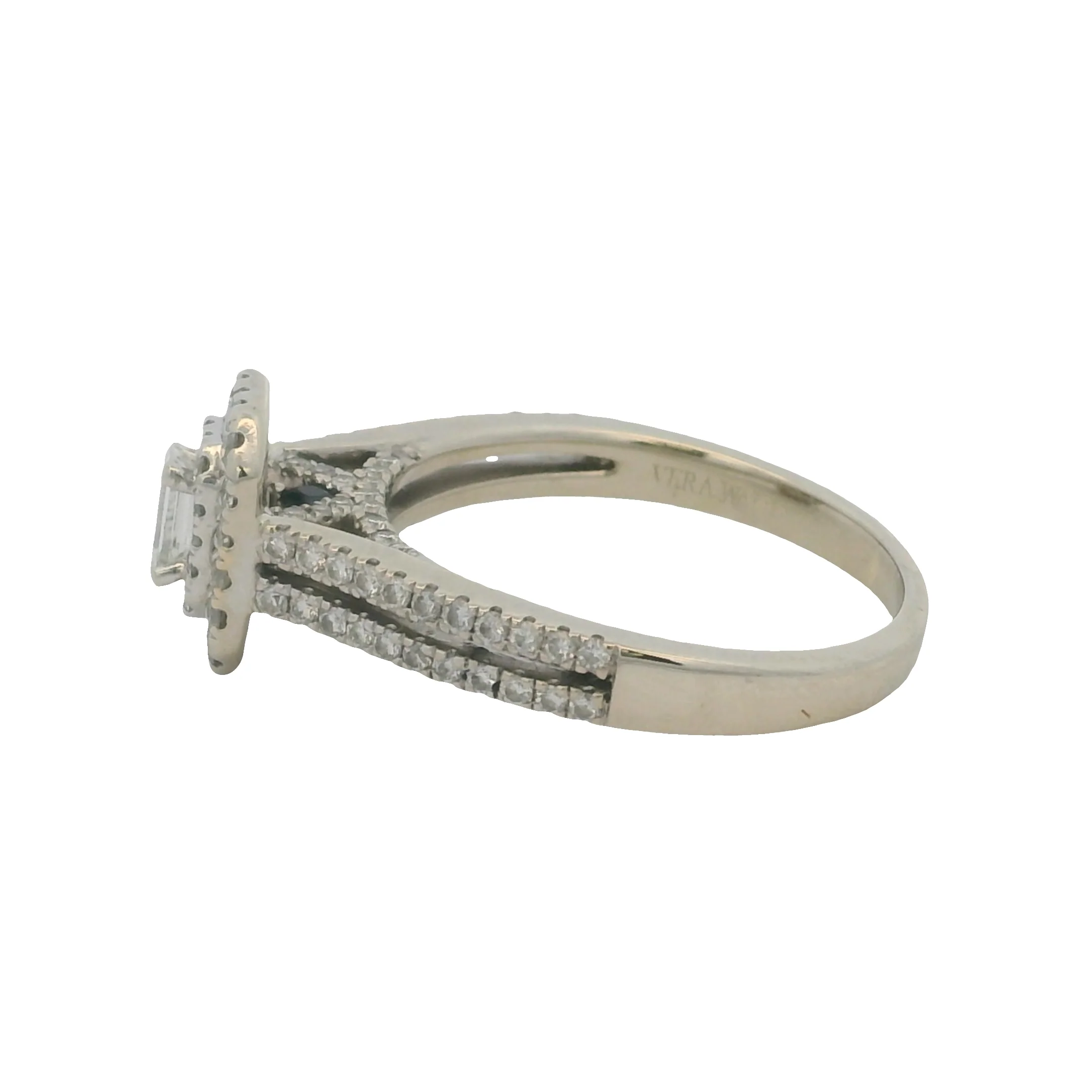 Vera Wang Love Solid 14kt White Gold and Diamond Emerald Cut Double Halo Engagement Ring Size 8.75 - Image 3