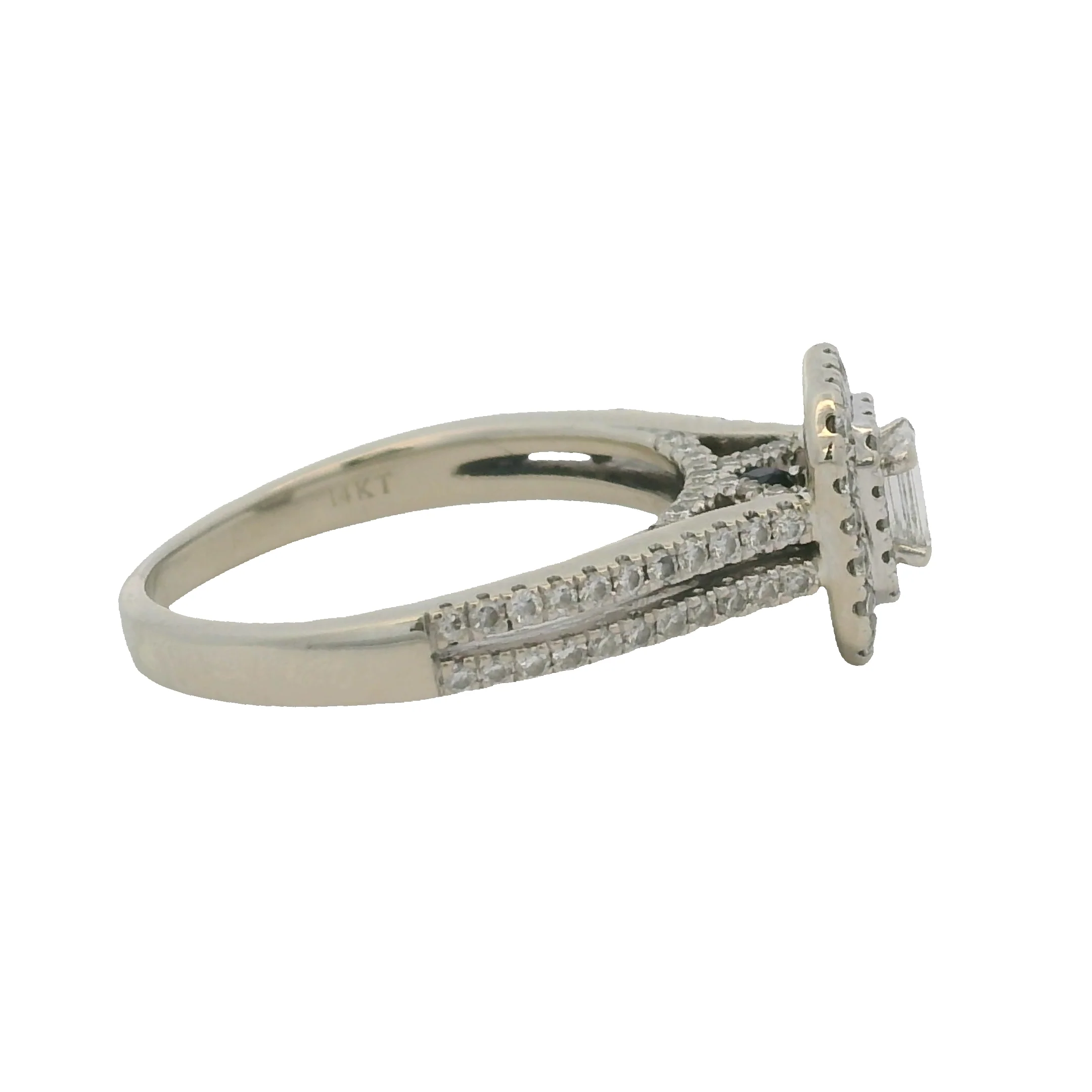 Vera Wang Love Solid 14kt White Gold and Diamond Emerald Cut Double Halo Engagement Ring Size 8.75 - Image 4