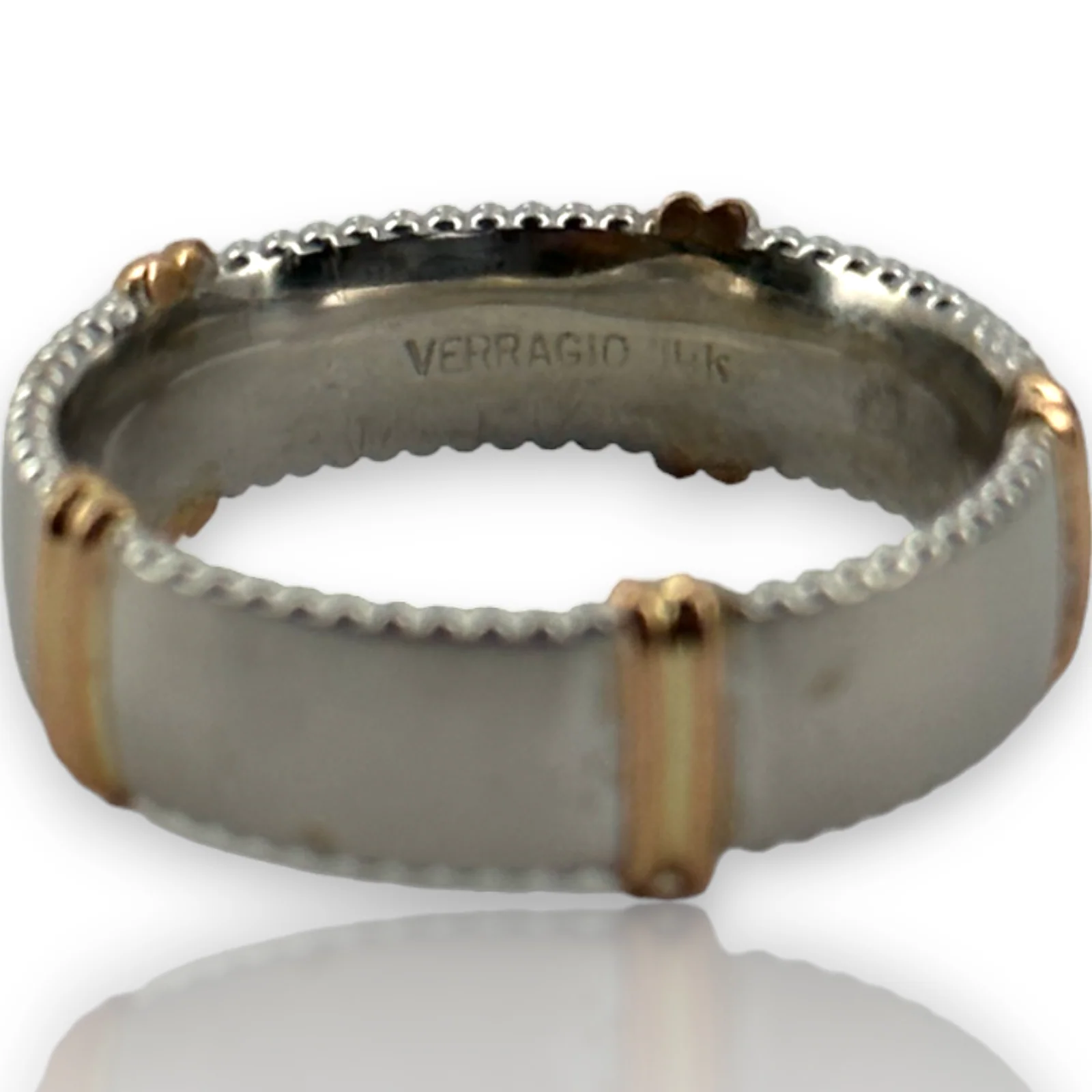 Verragio 14kt 585 Two Tone Millgraine Matte Finish Wedding Band Ring Size 10 - Image 2