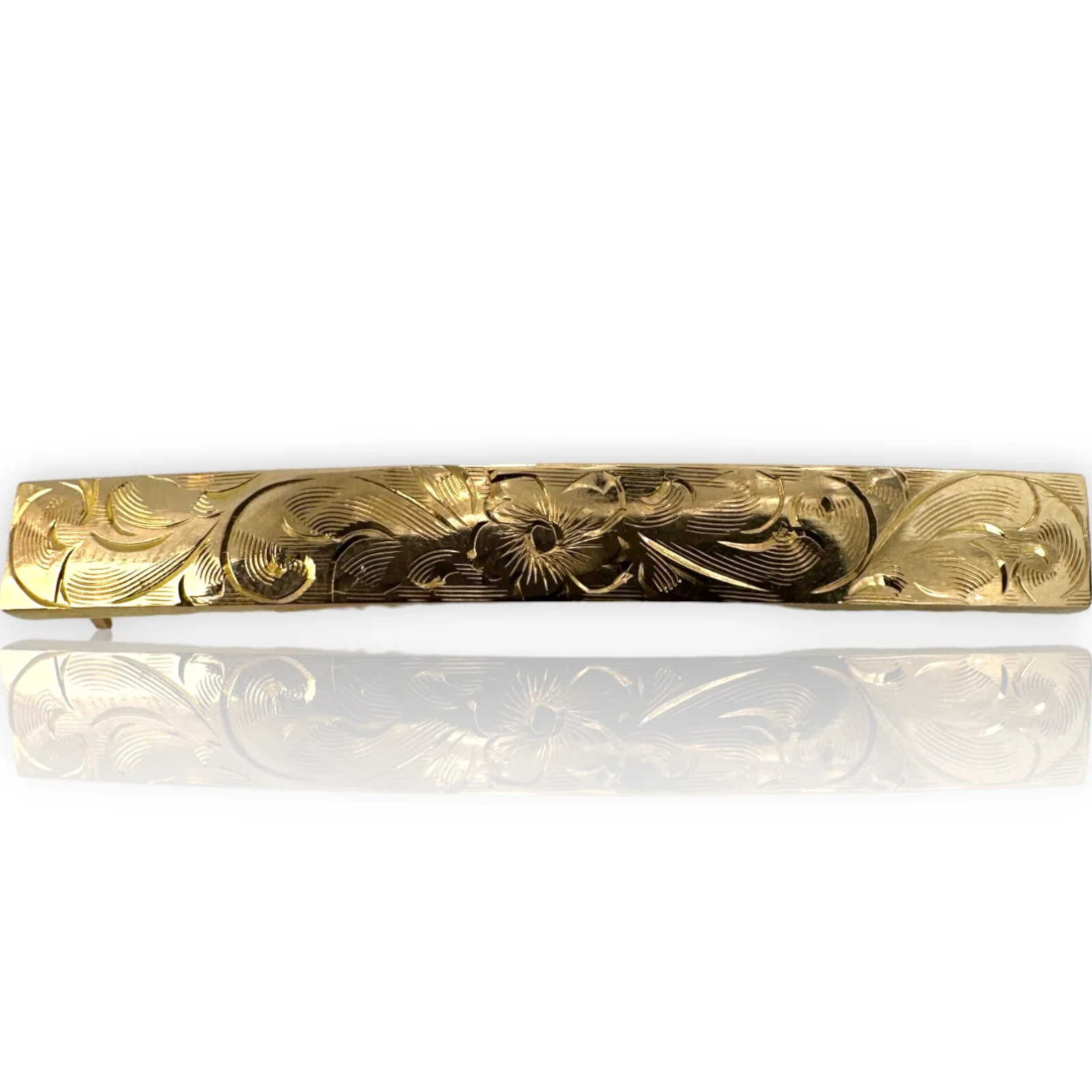 Victorian Antique 10kt Solid Gold Floral Motif Hand Chased Bar Pin Brooch - Image 2