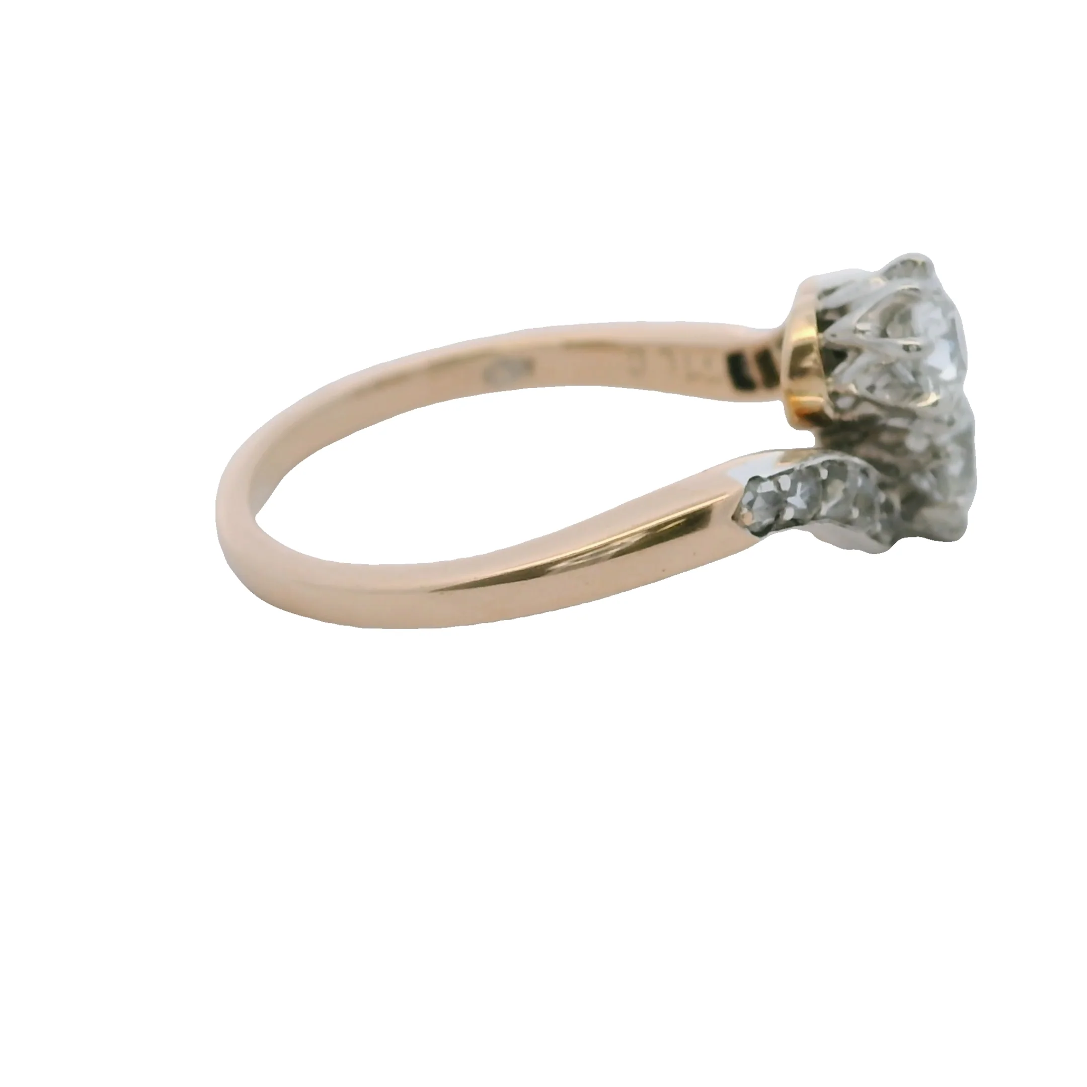 Victorian Late-1800s Old Euro and Old Mine Cut Diamond Bypass Ring in 14kt Gold Size 6.25 - Image 5