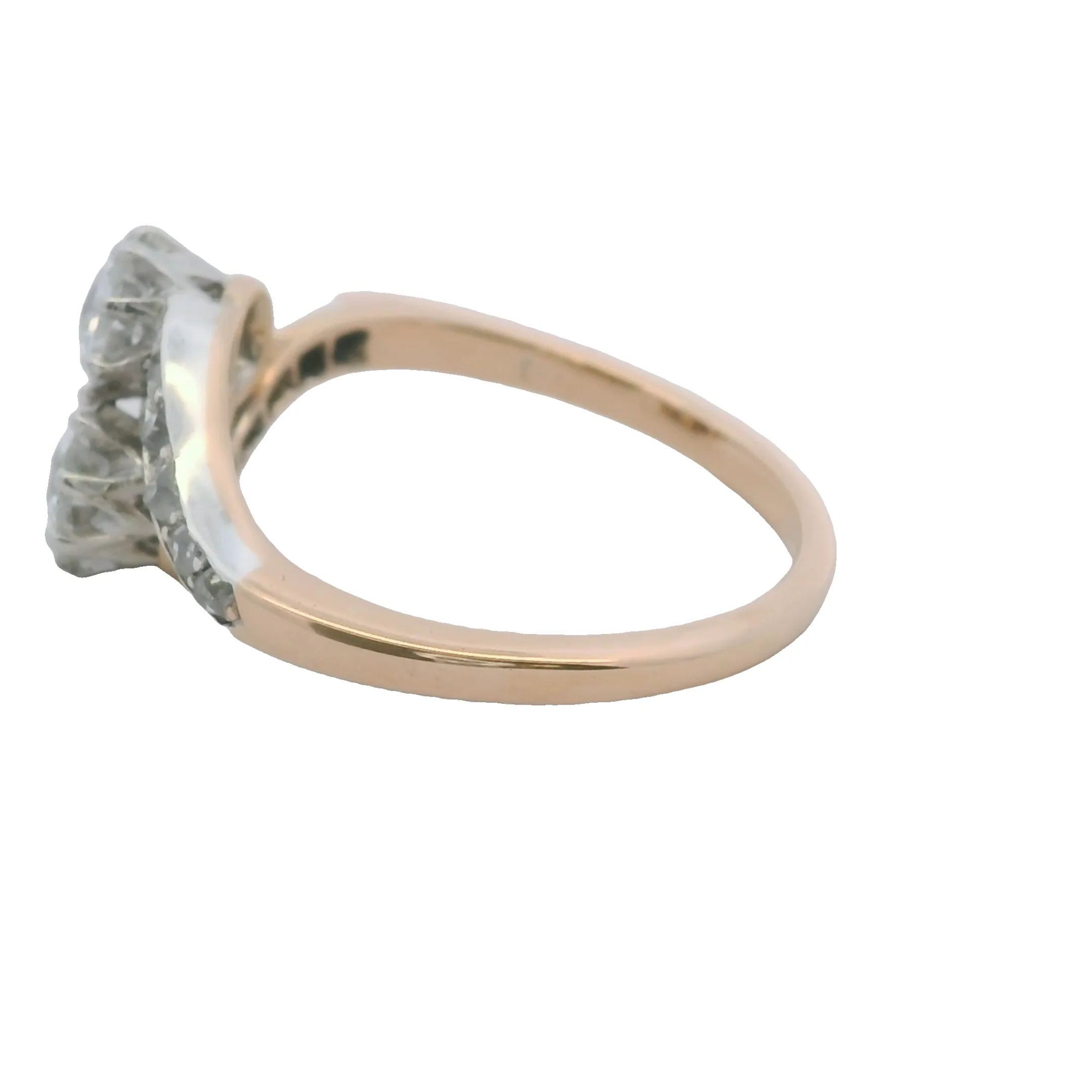 Victorian Late-1800s Old Euro and Old Mine Cut Diamond Bypass Ring in 14kt Gold Size 6.25 - Image 6