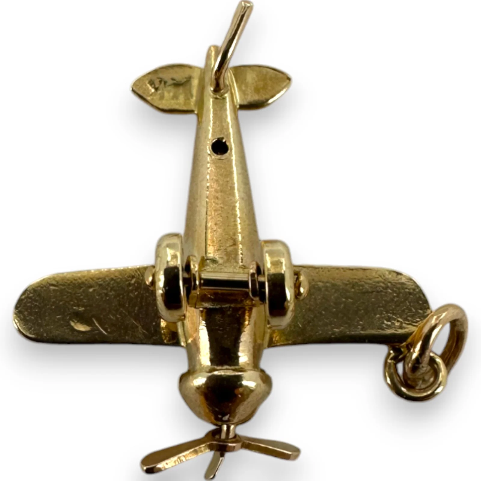 Vintage 14kt Solid Yellow Gold Moving Airplane Travel Dangle Charm for Necklace or Bracelet - Image 6